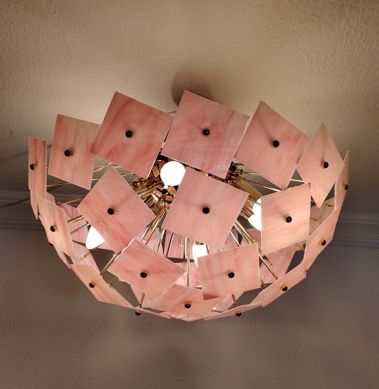 Pink Vitrail Glass Sputnik Flush Mount Chandelier Mid Century Inspired Art Lighting photo buy