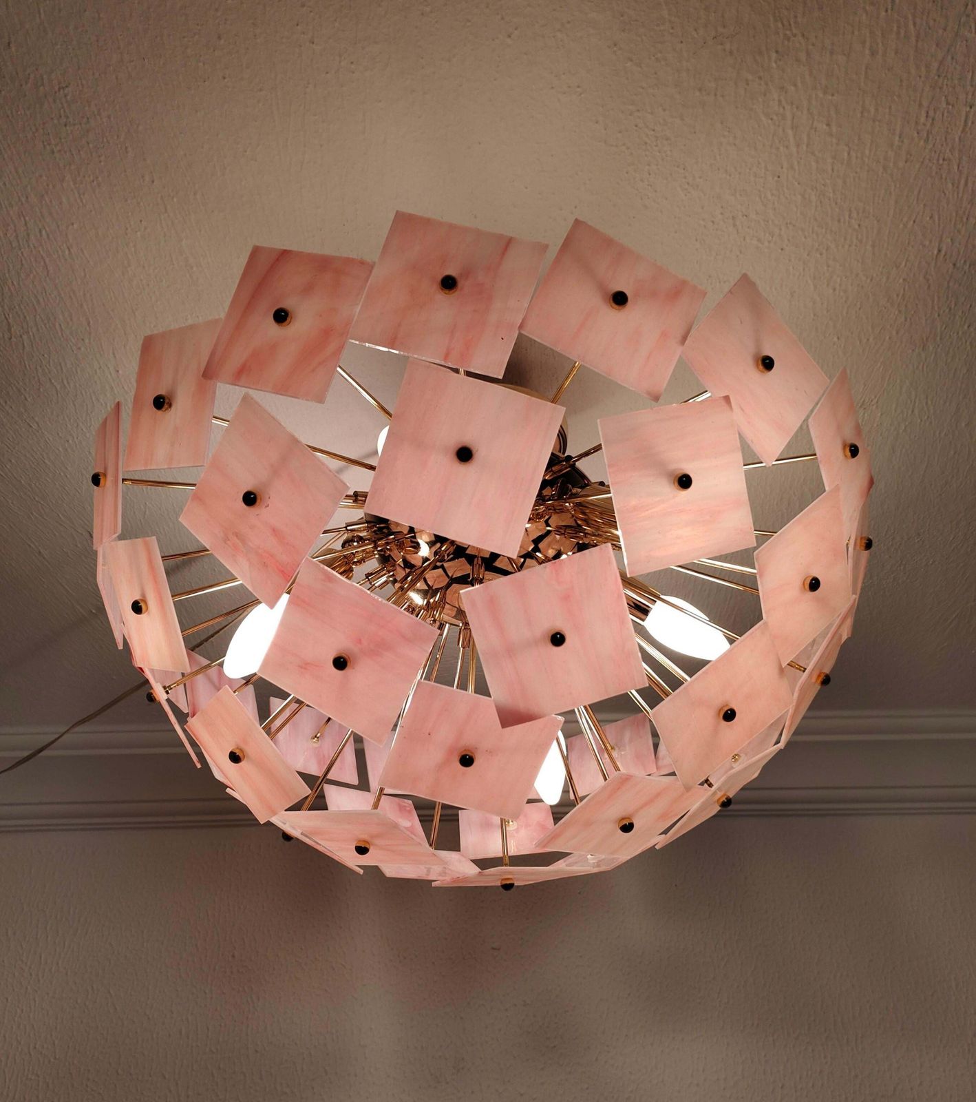 photo for sale Pink Vitrail Glass Sputnik Flush Mount Chandelier Mid Century Inspired Art Lighting