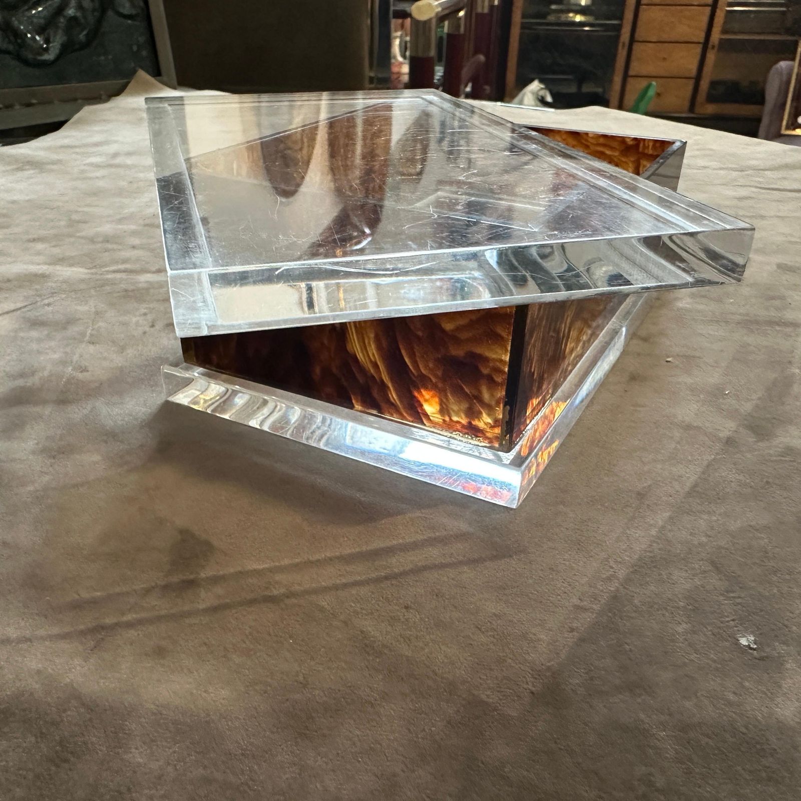 1970s Clear And Faux Tortoiseshell Lucite Vanity Box In The Manner Of Dior Home photo buy
