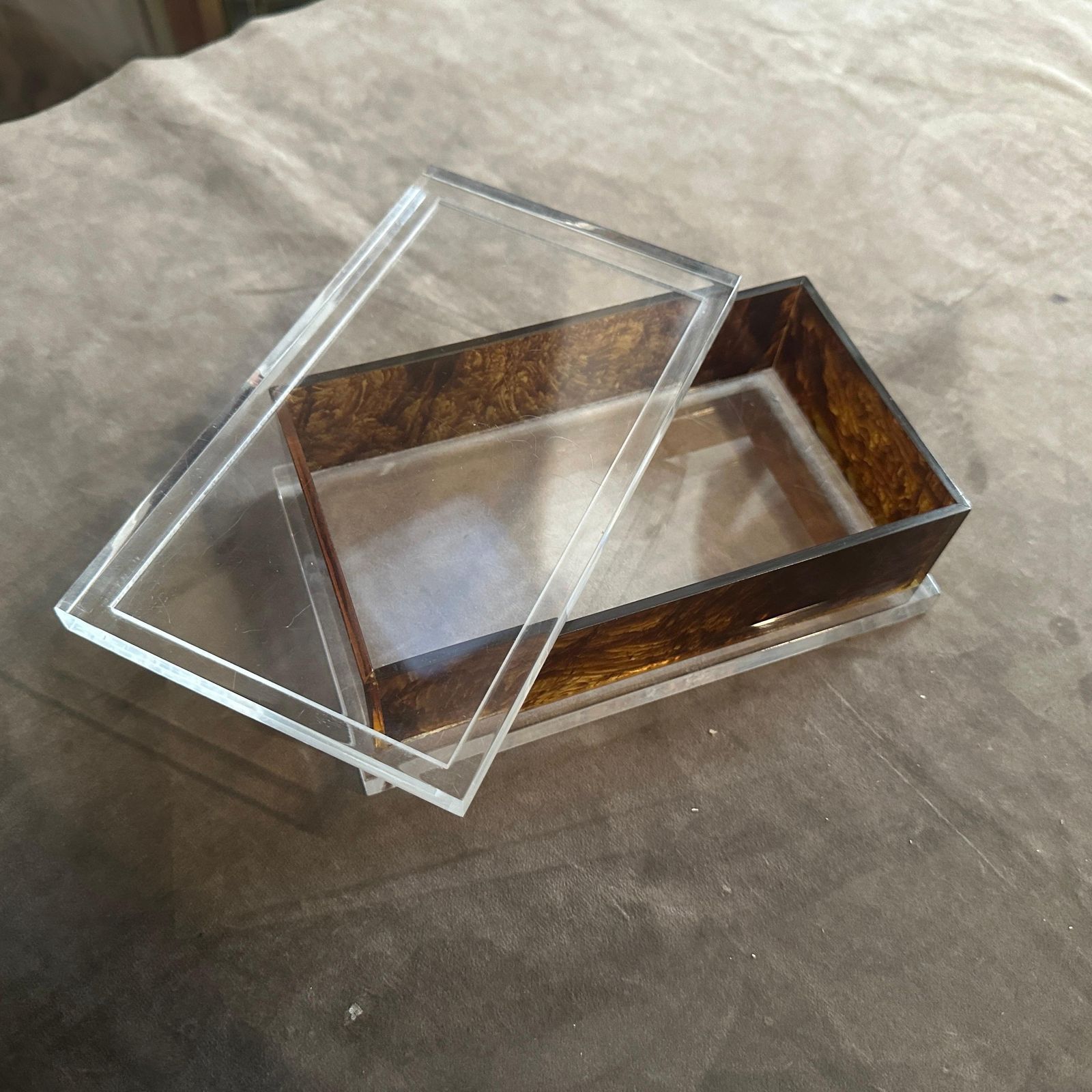 photo for sale 1970s Clear And Faux Tortoiseshell Lucite Vanity Box In The Manner Of Dior Home