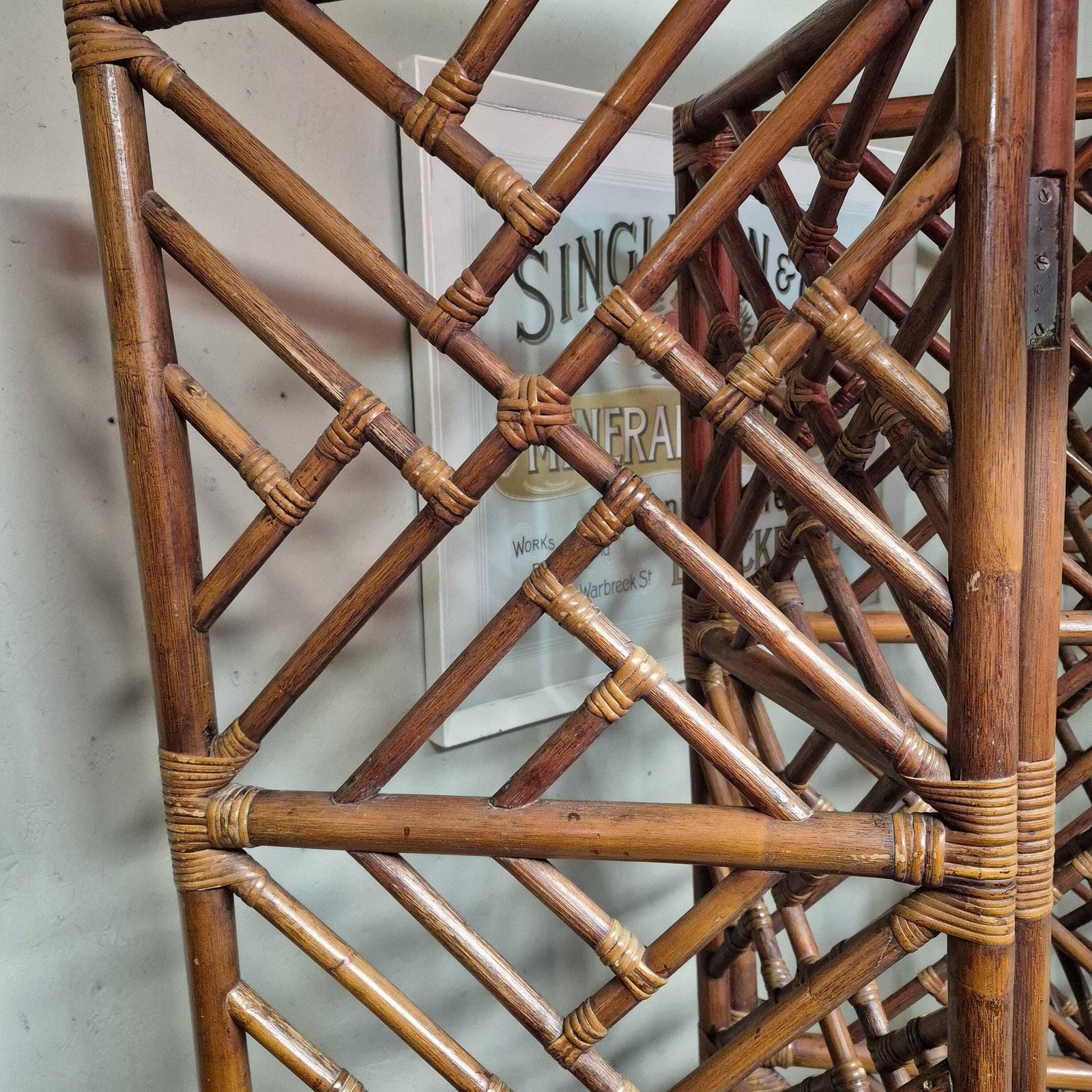 Home Decor Mid Century Faux Bamboo Folding Room Divider / Discretion Privacy Screen. photo