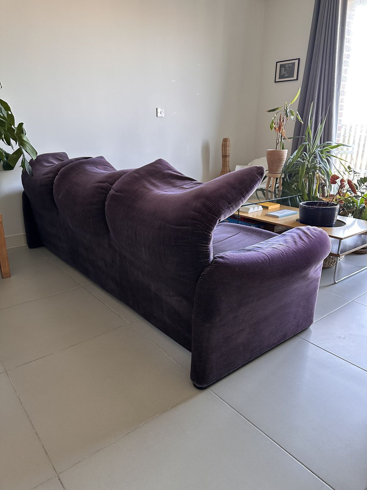 Maralunga Three Seater Sofa By Vico Magistretti For Cassina Purple Velvet photo Furniture