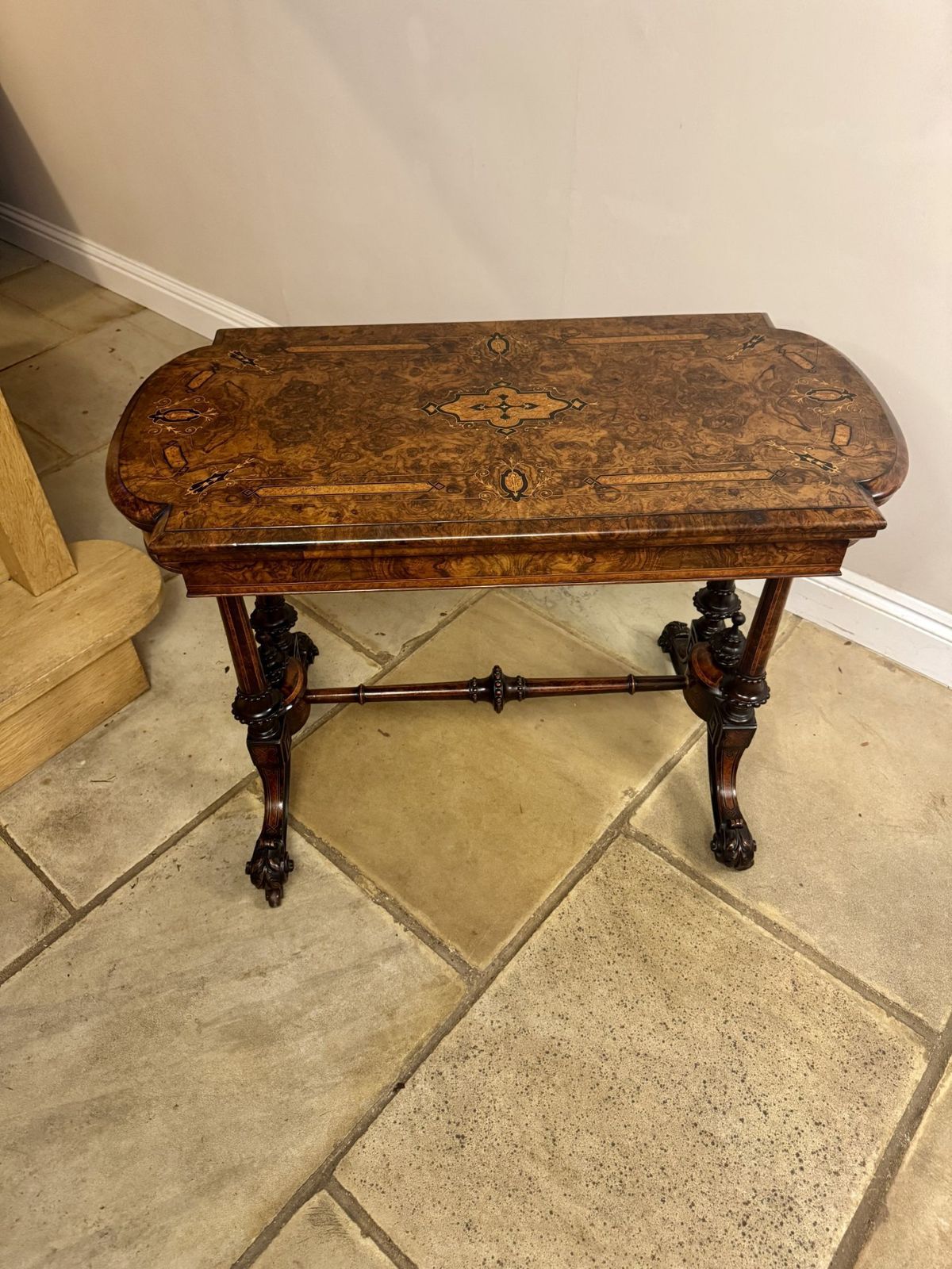 Fantastic Quality Antique Burr Walnut Marquetry Inlaid Card Table photo furniture