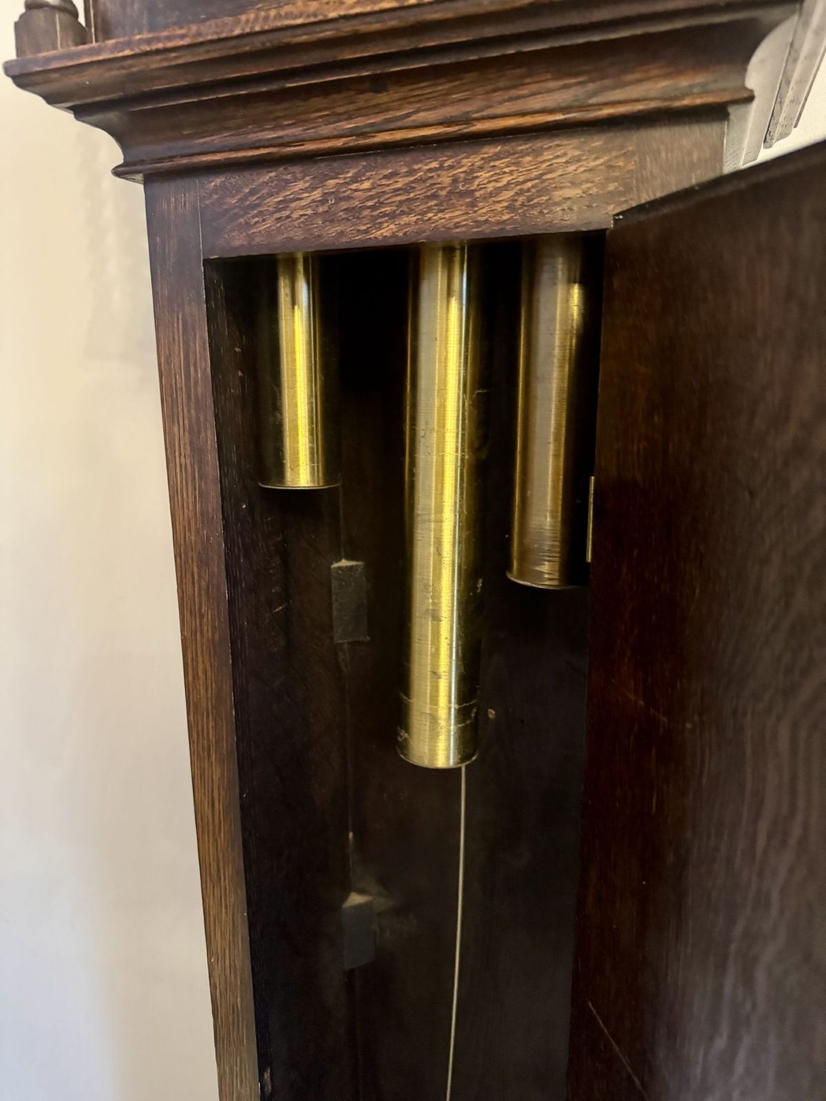 Fine Quality Antique Oak Triple Weight Chiming Grandmother Clock photo vintage