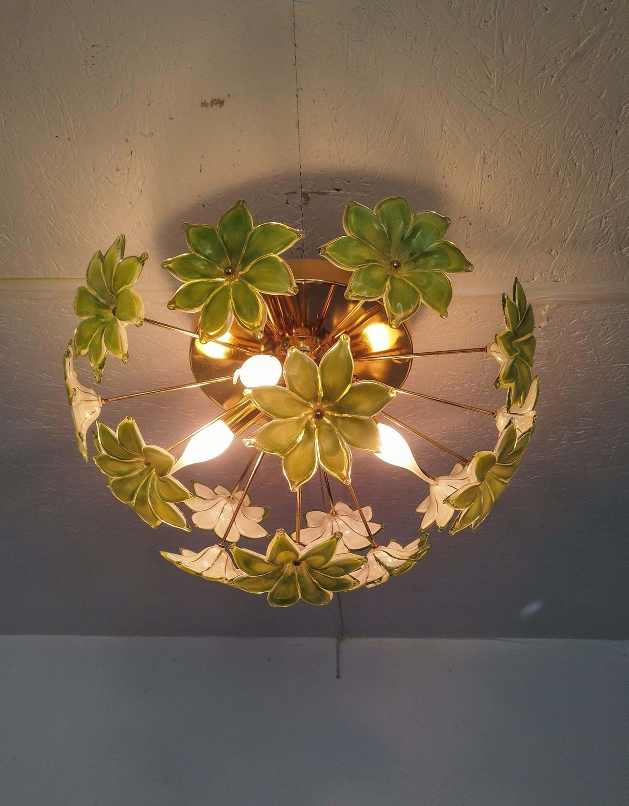 Chandelier Green Murano Styled Glass Flower Sputnik Flush Mount Light photo Lighting