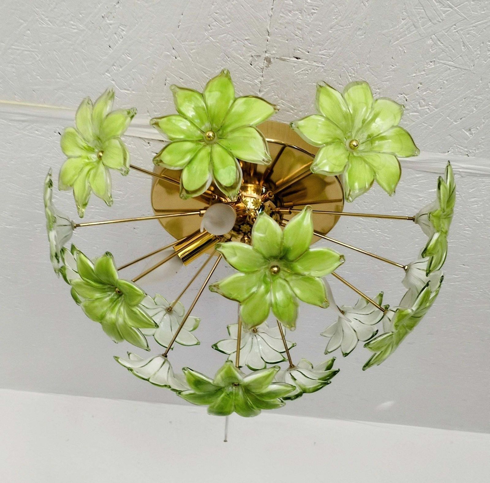 Chandelier Green Murano Styled Glass Flower Sputnik Flush Mount Light photo vinterior