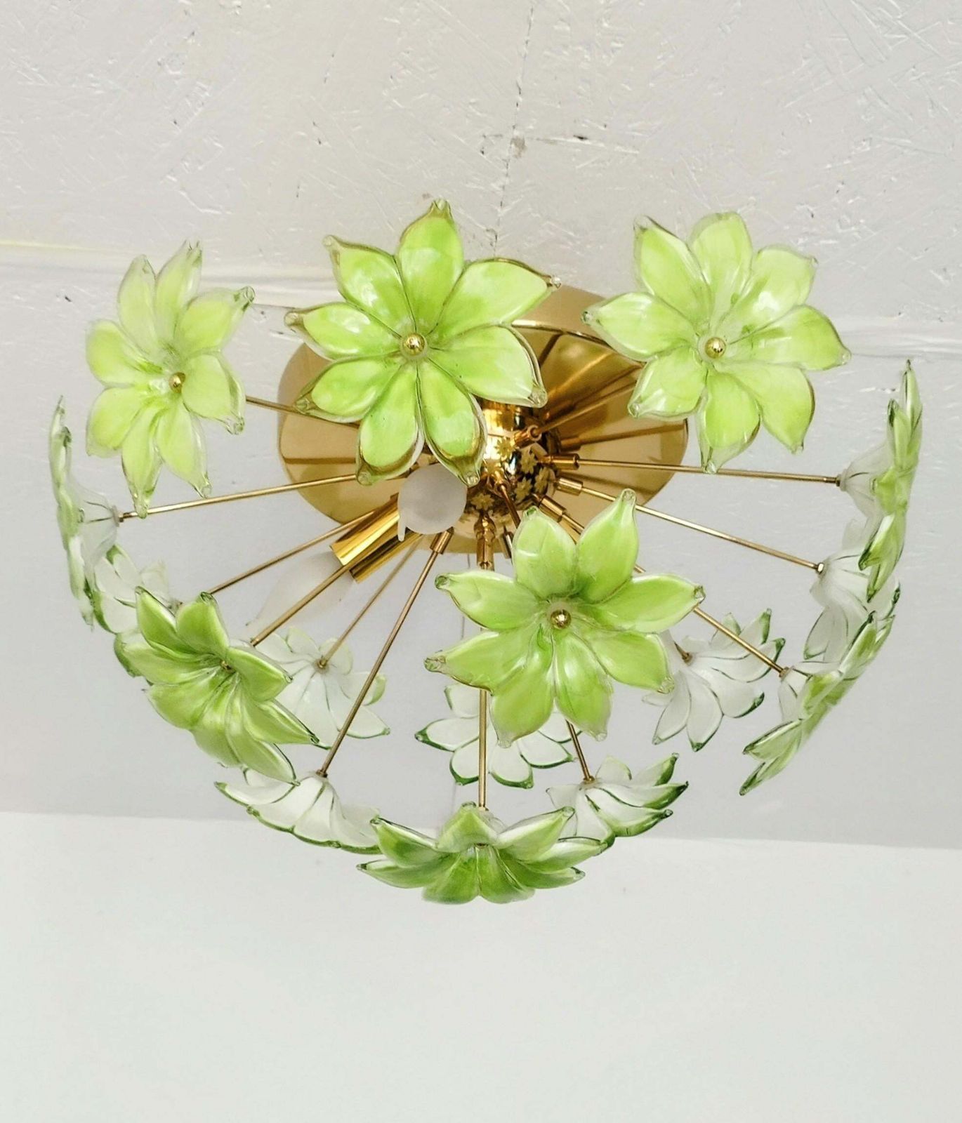 Chandelier Green Murano Styled Glass Flower Sputnik Flush Mount Light photo vintage