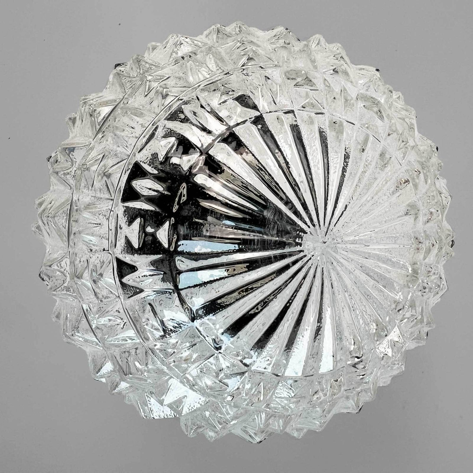 Small Vintage Crystal Cut Glass Flush Light