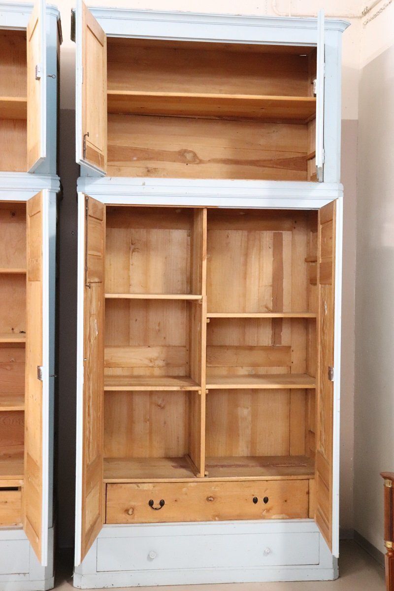 photo furniture Antique Wardrobes In Lacquered Fir And Poplar Wood, 1800s, Set Of 2