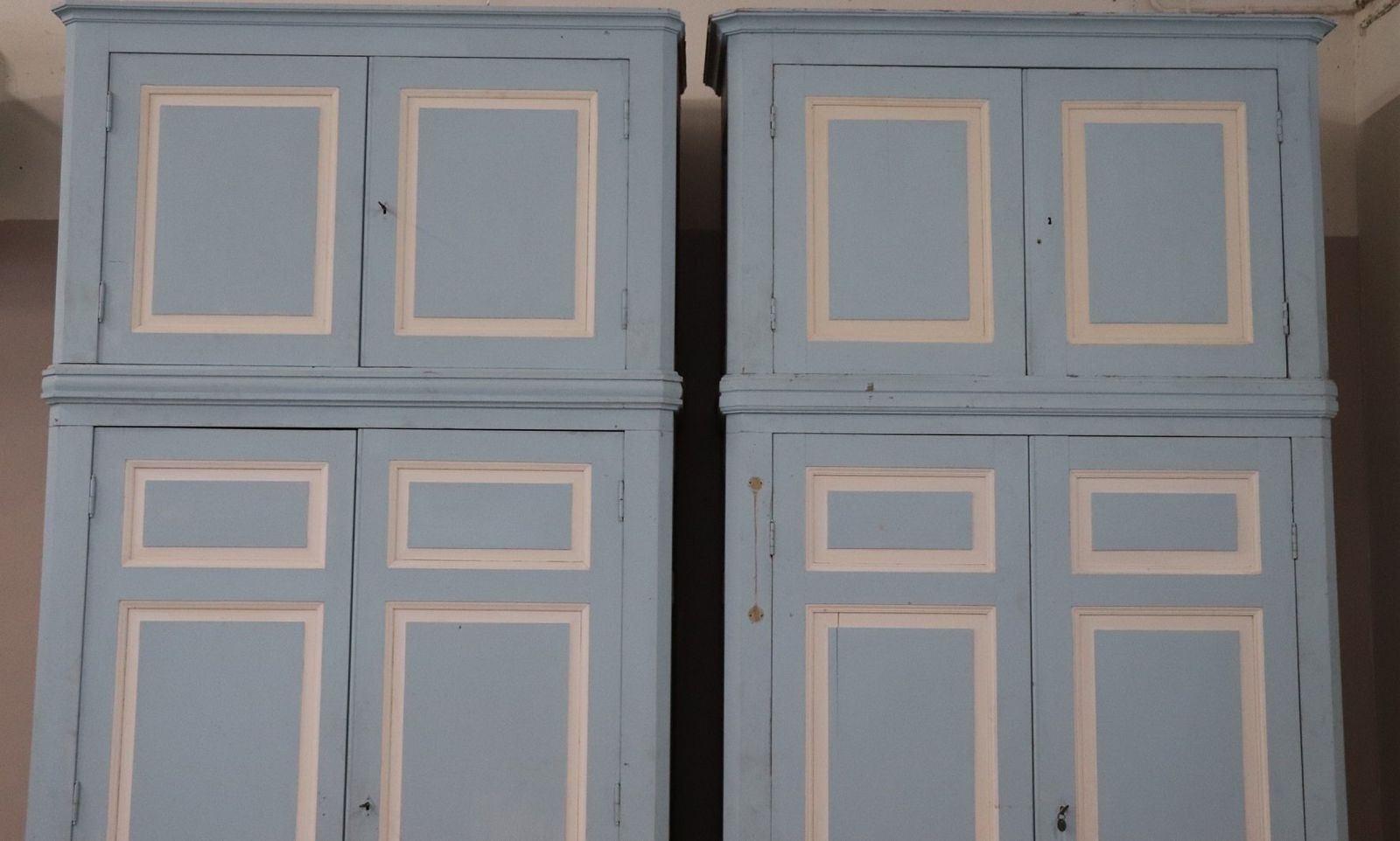 photo vinterior Antique Wardrobes In Lacquered Fir And Poplar Wood, 1800s, Set Of 2