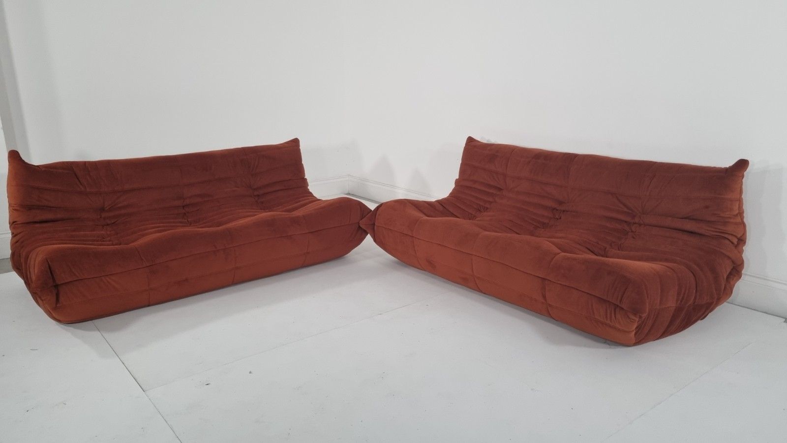 photo buy Ligne Roset Pair Of 3 Seater Togo's In Russet Velvet Immaculate