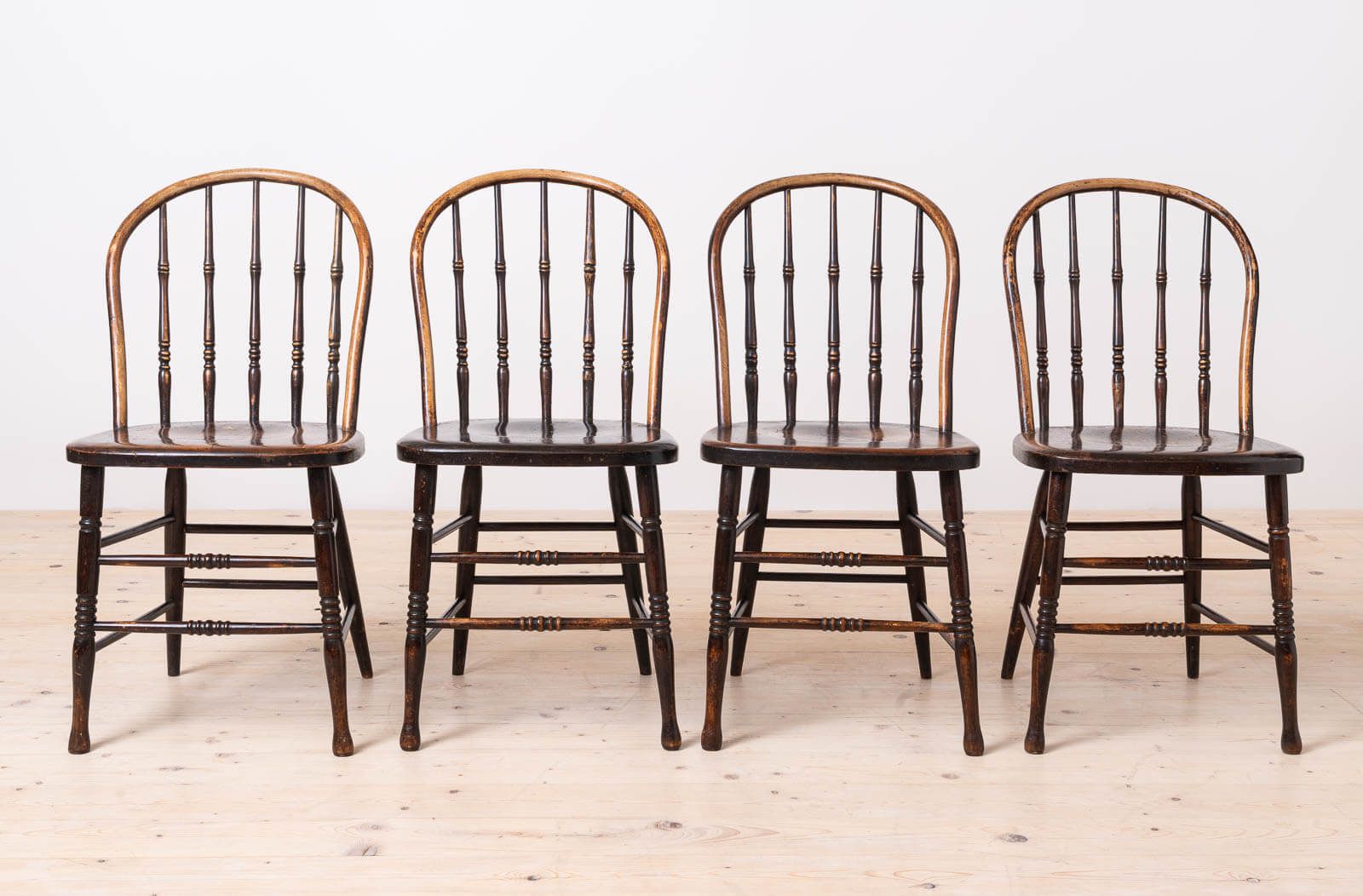 Set Of 4 Countryside Style Dining Chairs, Spindle Back, Rustic Character, Early 20th Century photo furniture