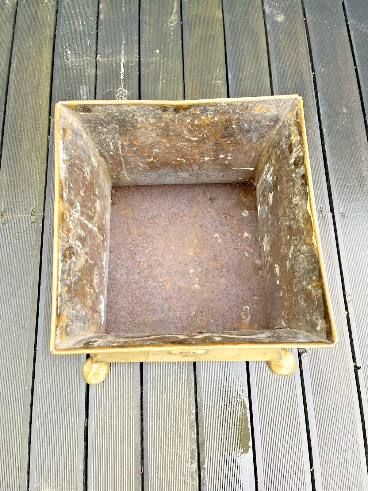 photo buy Antique Art Nouveau Floral Brass Beaten Riveted Coal Box Scuttle Bucket Log Bin