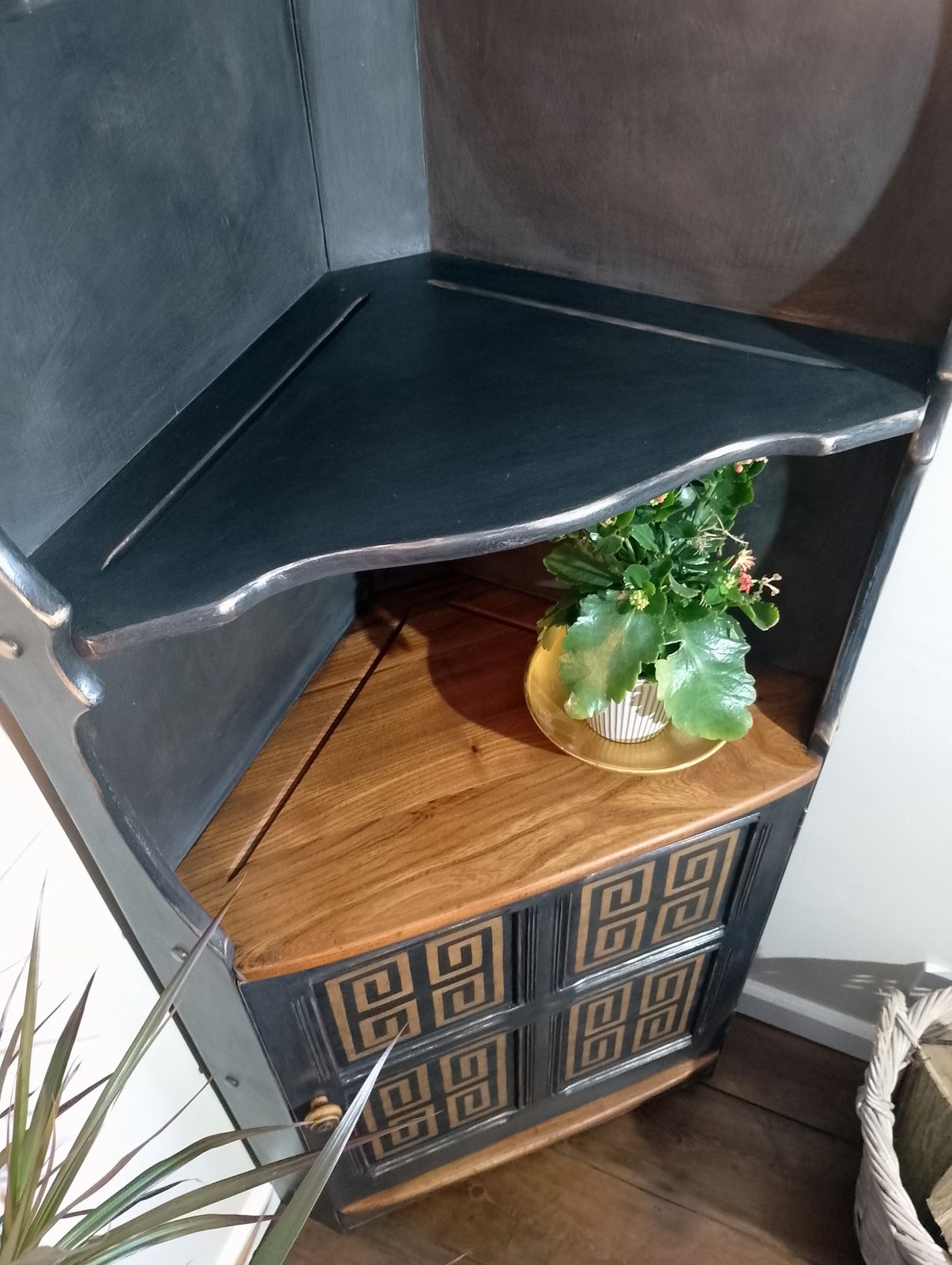 Ercol Corner Cabinet In Athenian Black With Hand Painted Gold Highlights photo for sale