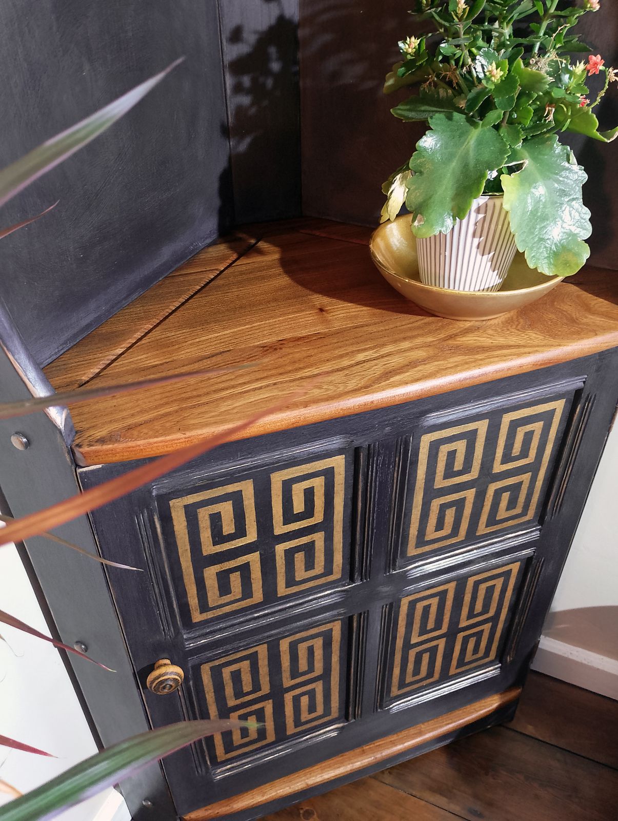 Ercol Corner Cabinet In Athenian Black With Hand Painted Gold Highlights photo buy