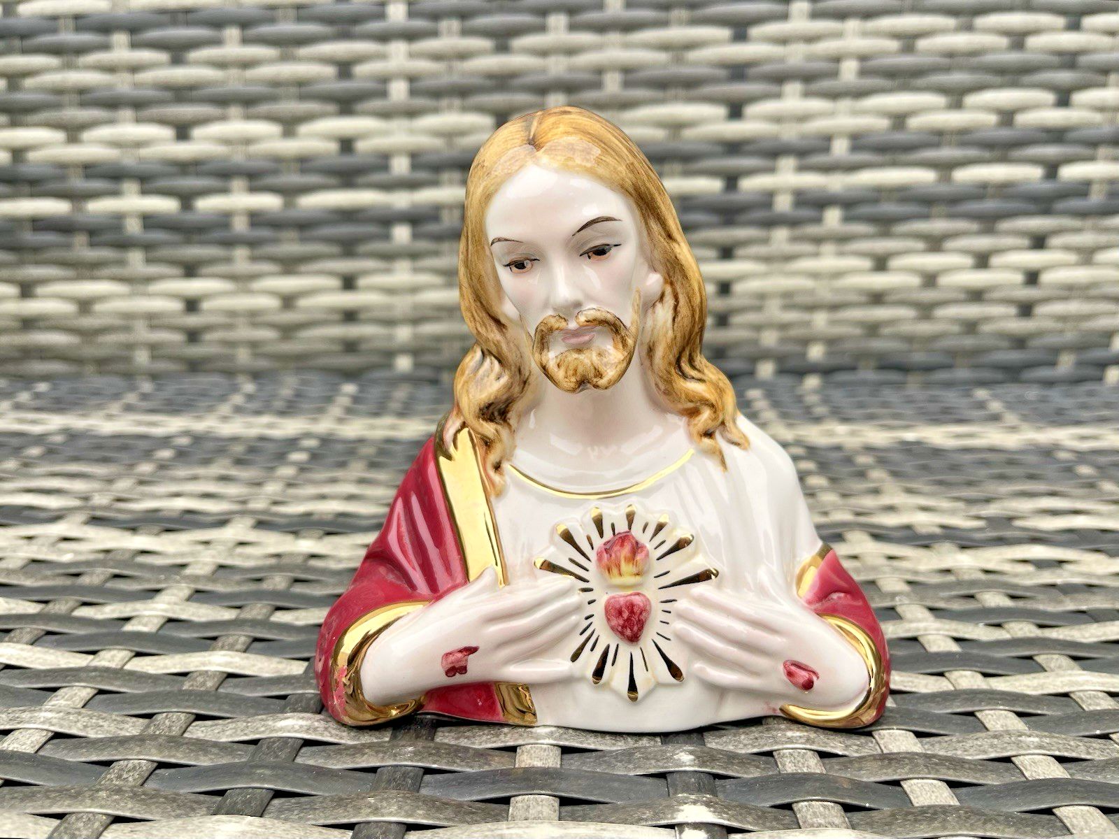 Vintage Italian Ceramic Jesus Christ Sacred Heart Bust 112 Sculpture Religious photo furniture