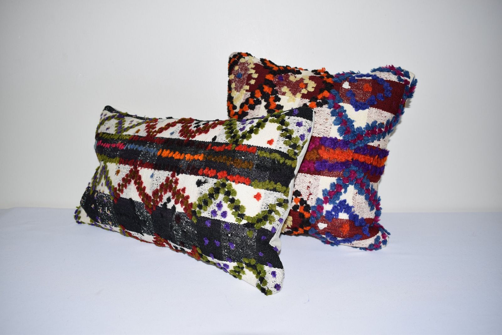 Set Of Two Turkish Kilim Pillow Covers, Shaggy Tulu , Vintage photo 117.0