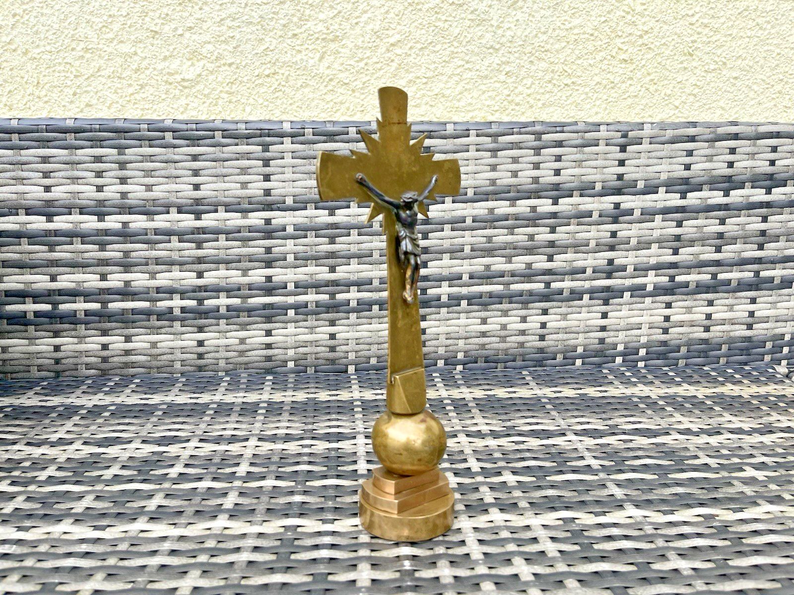 Art Deco Brass & Bronze Freestanding Altar Crucifix Church Cross Jesus French ? photo buy