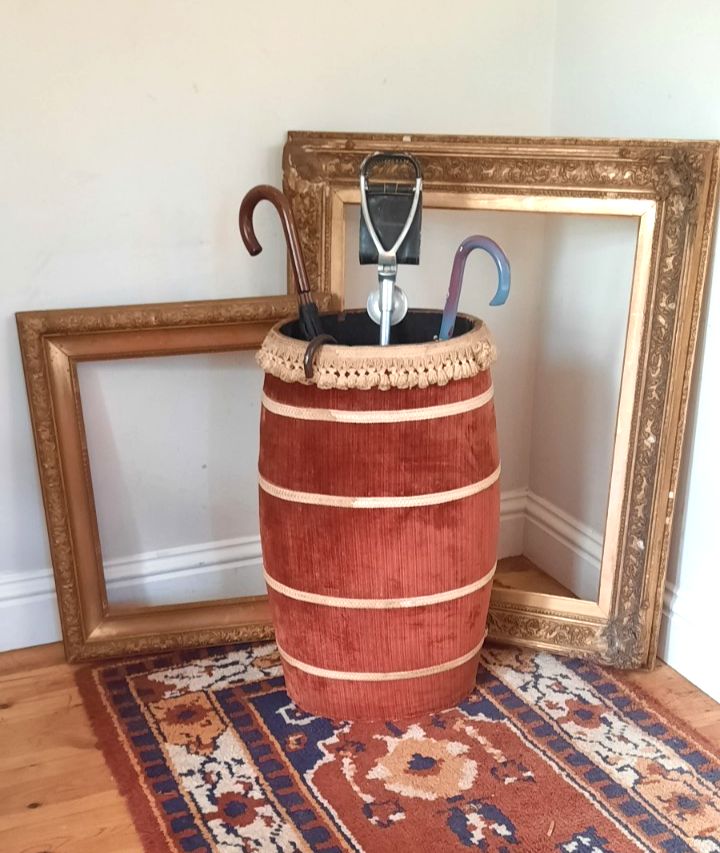 Antique Upholstered Stick Stand Barrel Umbrella Holder Cane Stand