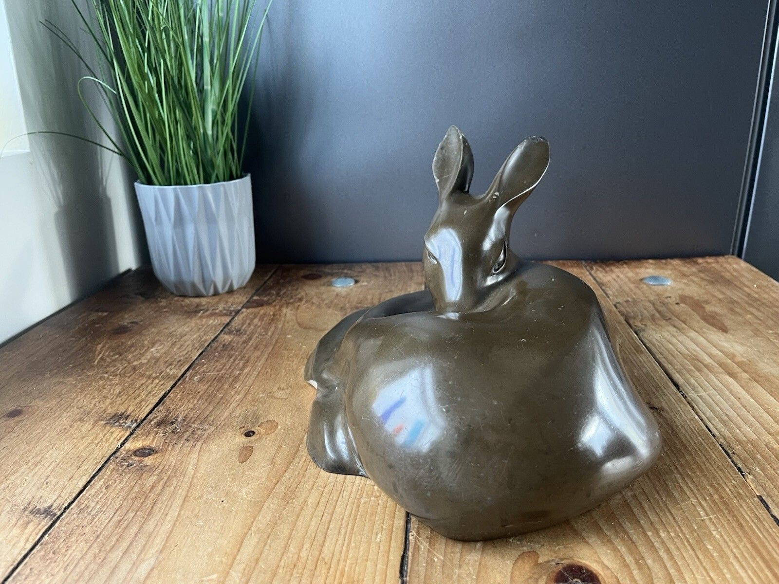 Large 50's Art Deco Style Signed Richard Fisher Bronze Resin Fawn Deer Sculpture photo for sale