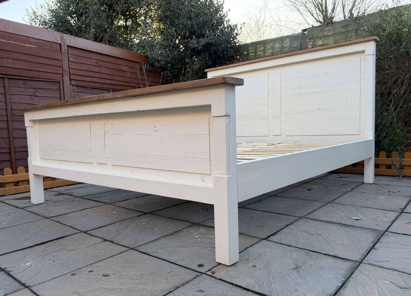 Pgt Reclaimed Cintra Driftwood Natural & Limestone Finish Super King Bed Frame   Great Condition photo vintage