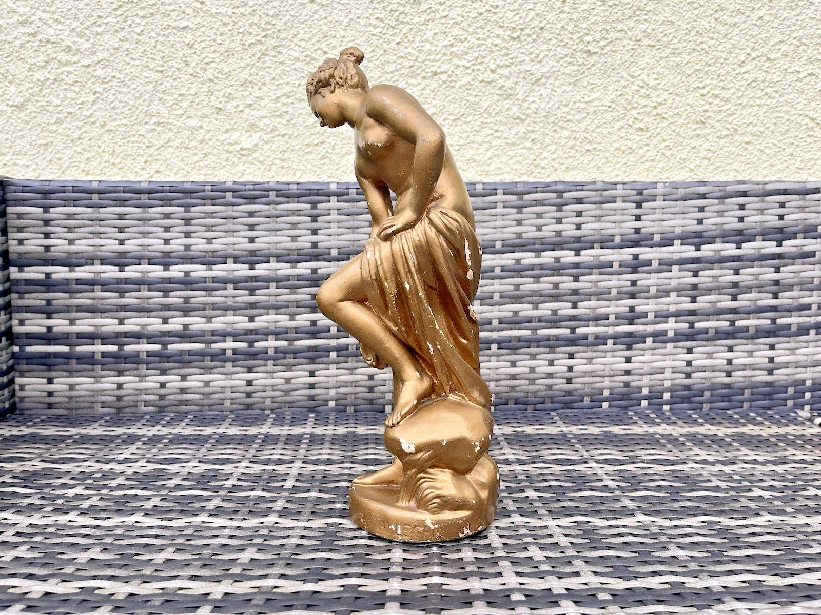 Antique French Plaster Chalkware Lady Maiden Bathing Figurine Venus By Allegrain photo for sale