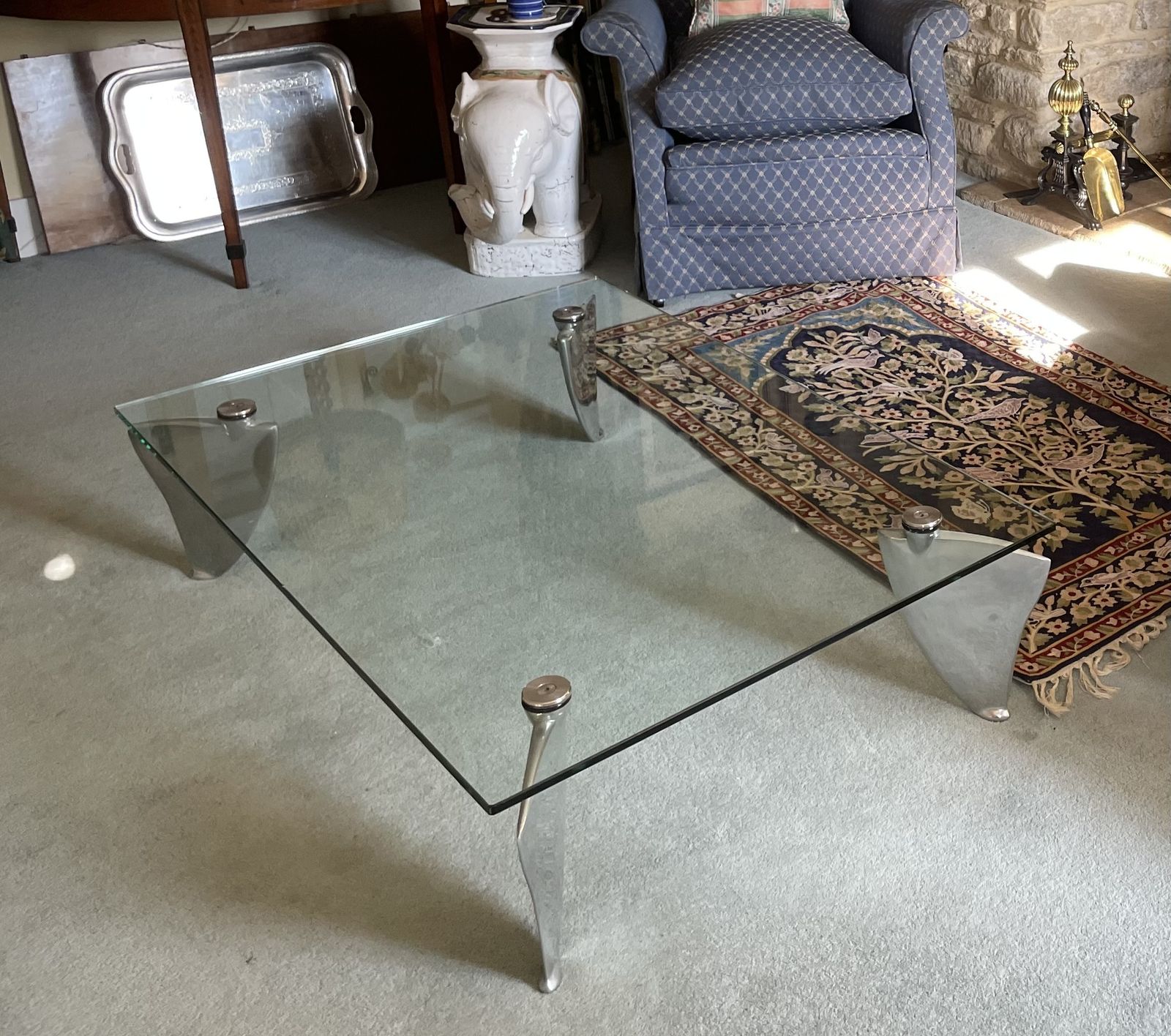 Vintage Glass And Polished Aluminum Coffee Table By Matthew Hilton