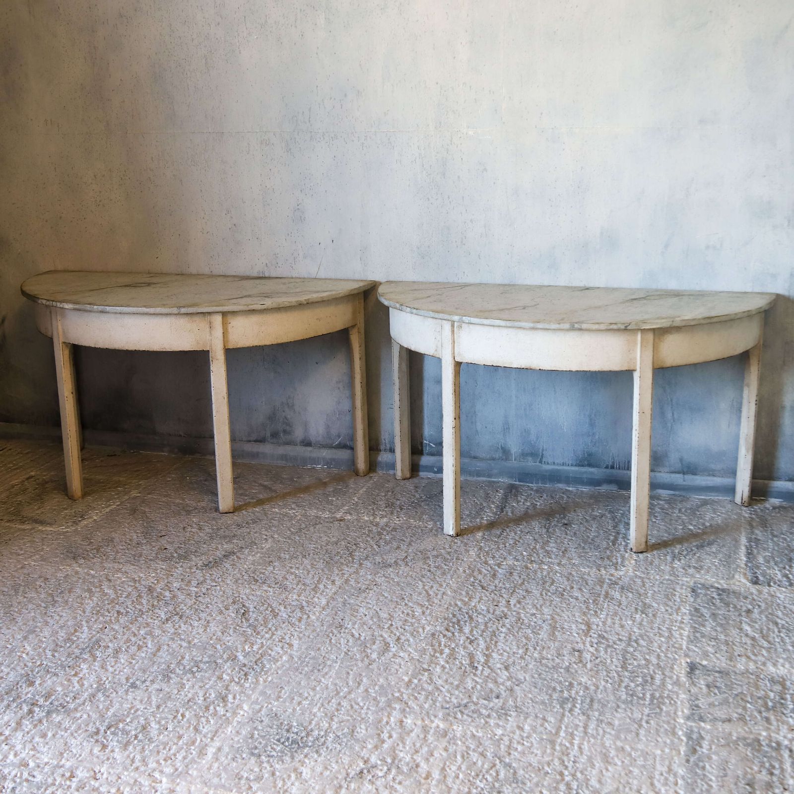 ​​​​​​​Pair Of Stylish Antique Georgian Demi Lune Console Tables With Marlborough Legs photo vintage