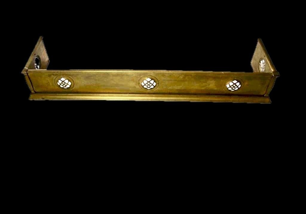 Arts And Crafts Brass Fire Fender With Stylised Pierced Cut Outs photo buy