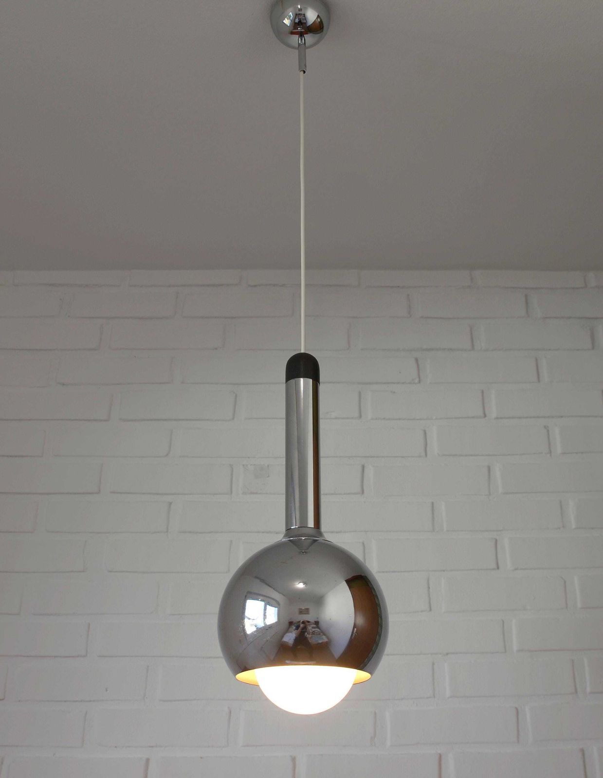 Vintage Pendant Light / Mcm Hanging Lamp / Mid Century Modern / Minimalist Chrome Lighting photo Lighting