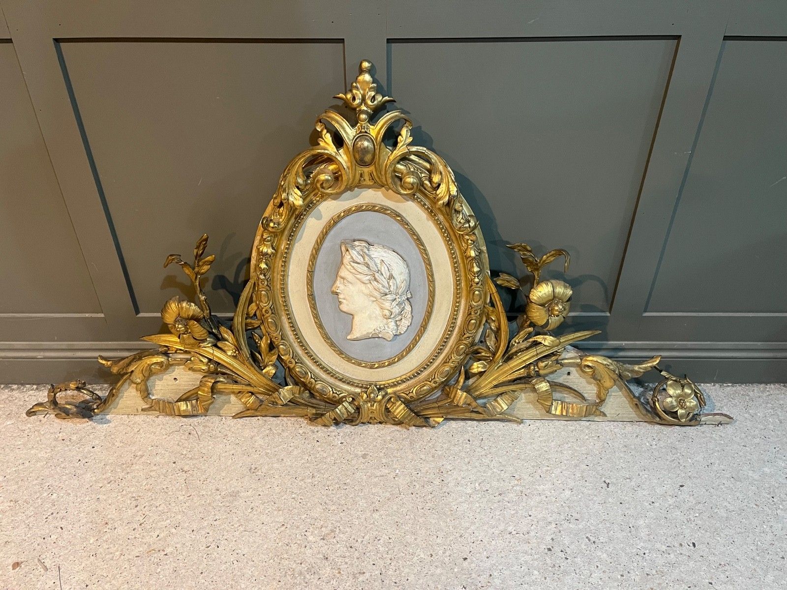 Antique Pediment Gilded Carved Wood With Plaster/Gesso Insert 1800’s
