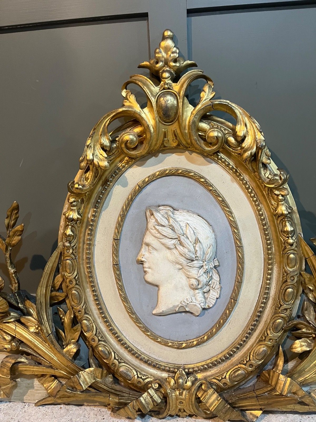 Home Decor Antique Pediment Gilded Carved Wood With Plaster/Gesso Insert 1800’s photo