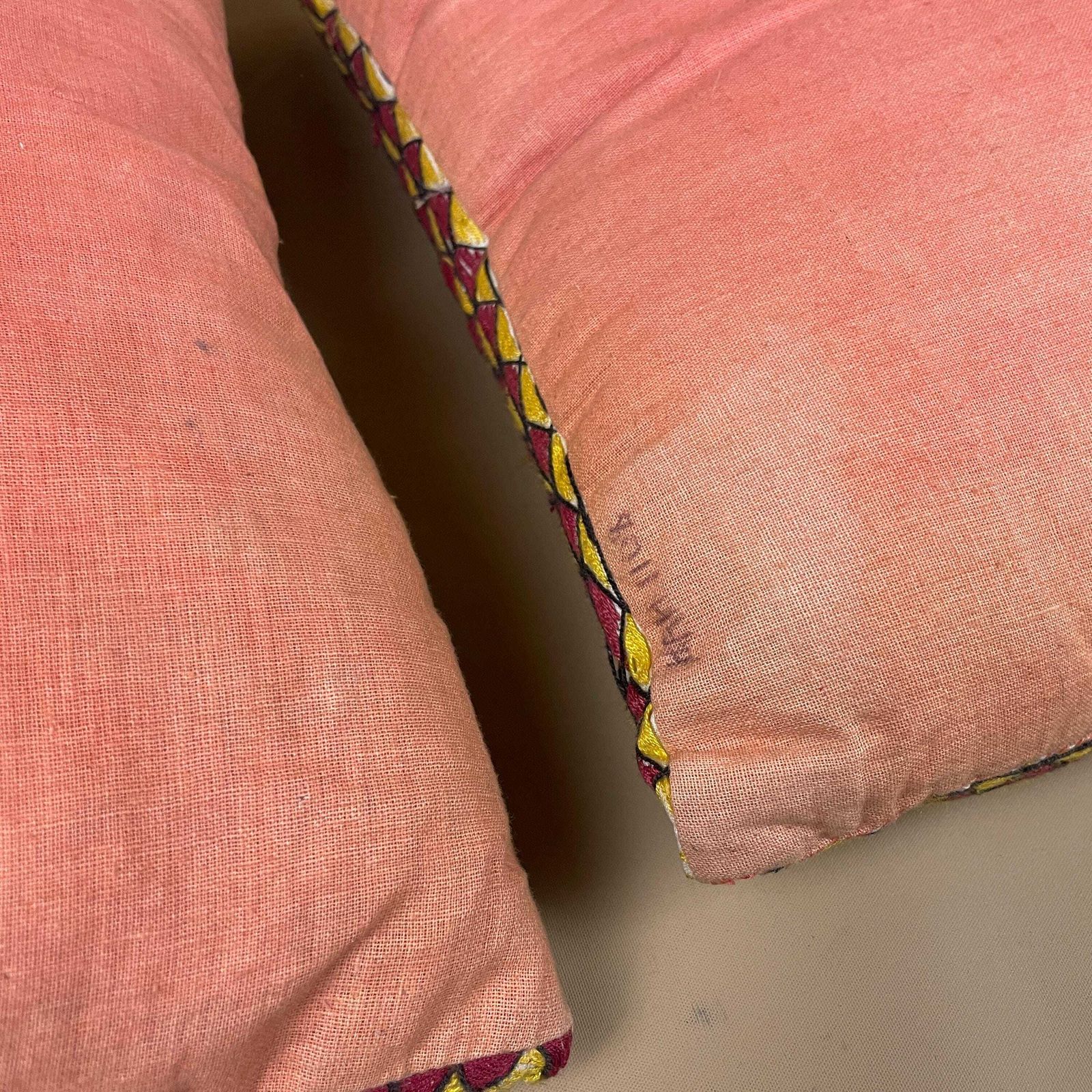 photo buy Pair Of Antique Indian Traditional Cushions Embroidered Floral Shisha Mirrrorwork Scatter Pillow 40x40cm Square Pattern Handmade Decorative