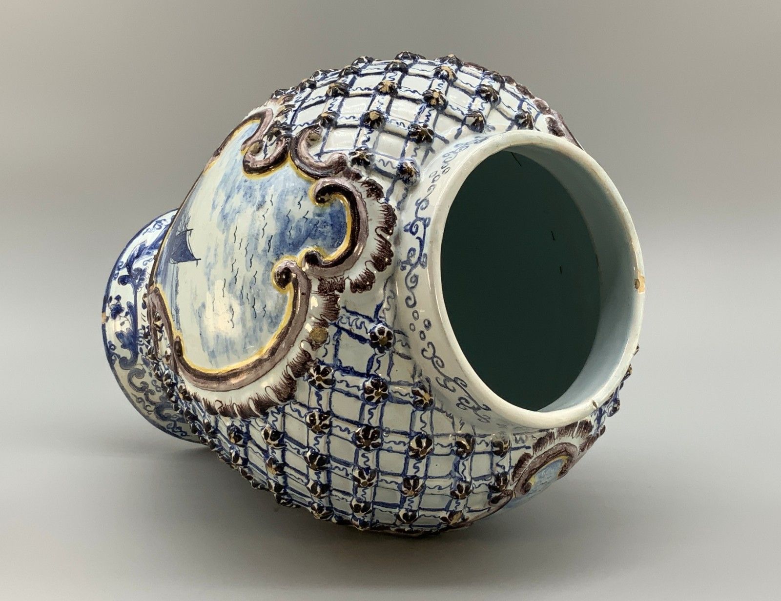 photo buy Large Superb 19thc Dutch Style French Faience Delft Manganese Blue & White Vase