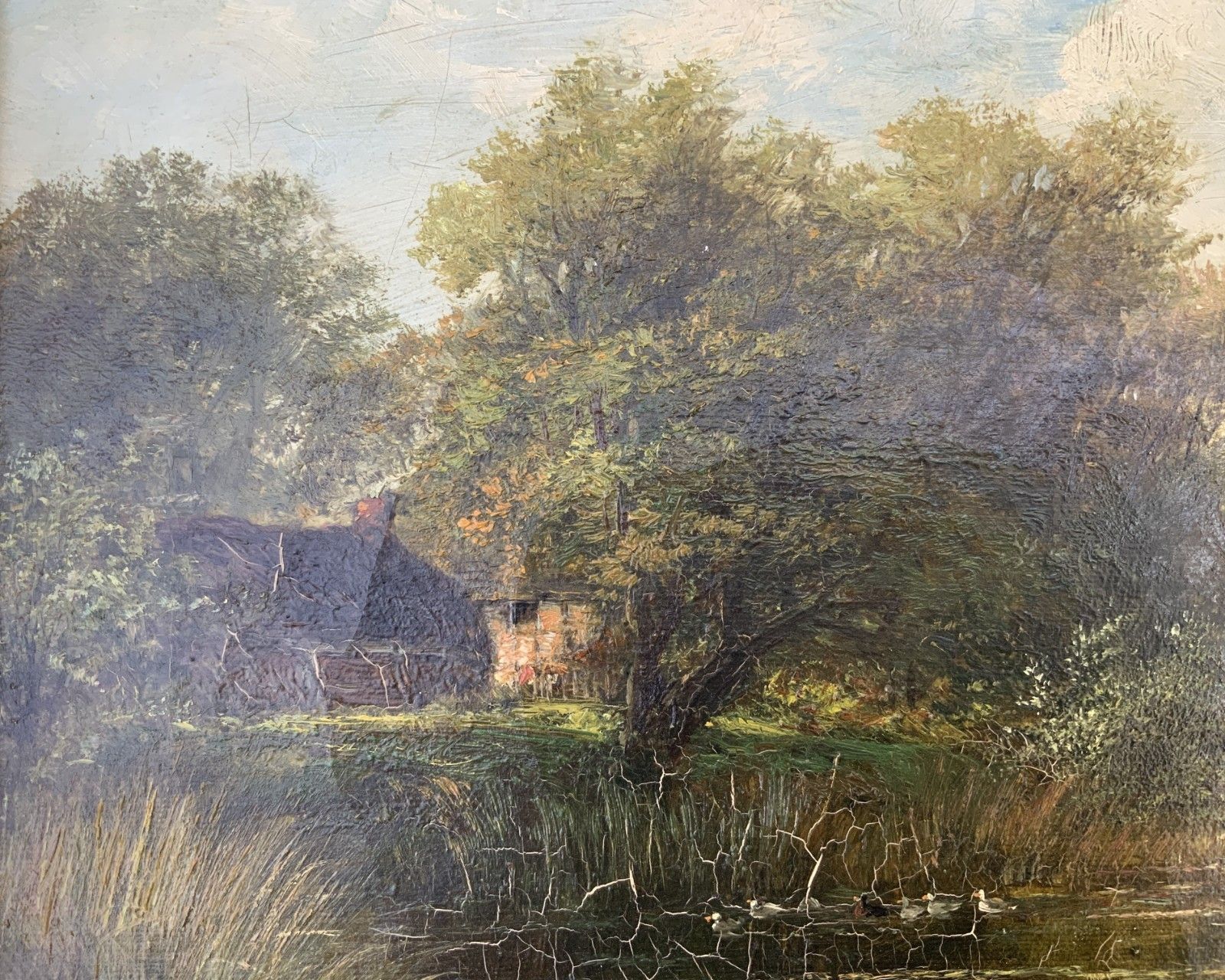 Att: Abraham Hulk Junior (British, 1851 1922) Duck Pond Riverscape Oil Painting photo buy