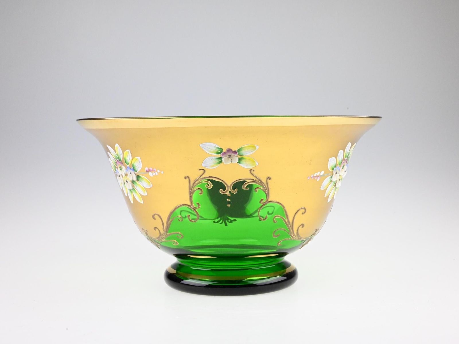 24k Gold Plated Glass Bowl, Glass Bowl, Green Glass Bowl, Gold Bowl, Bohemian Glass, Czech Glass Bowl, Enameled Bowl, Hand Painted Bowl photo Home Decor