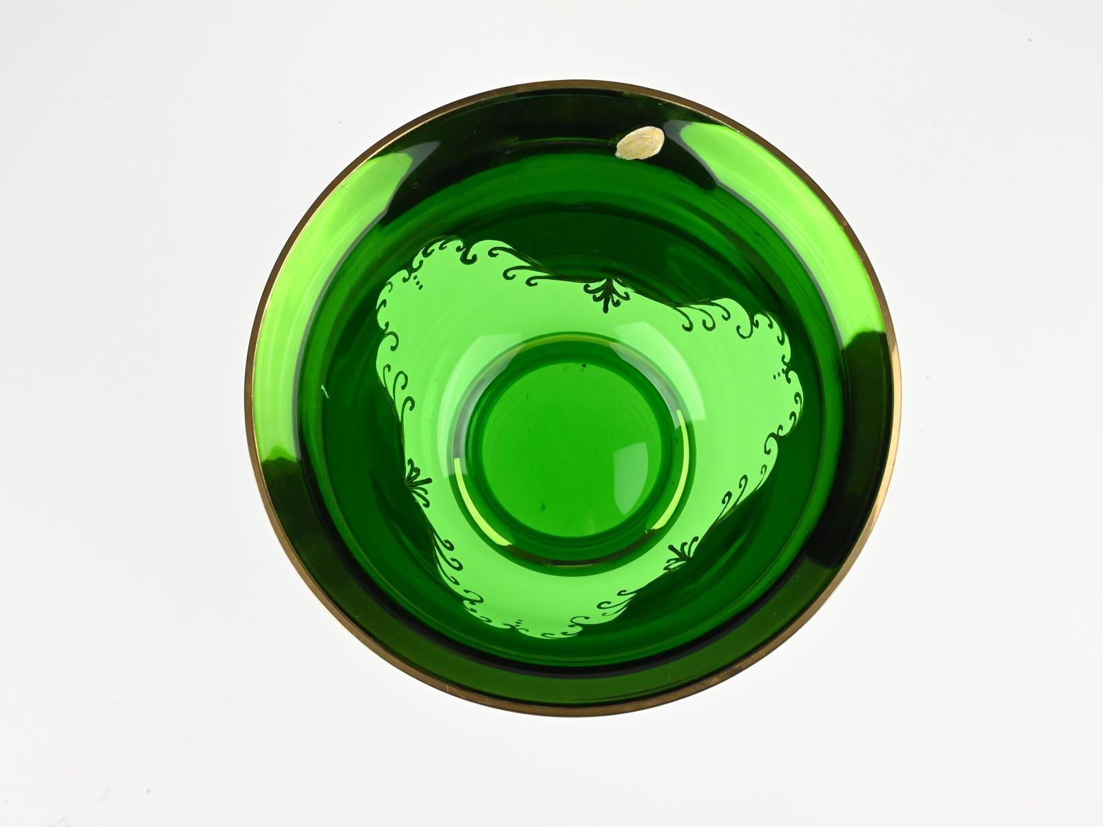 24k Gold Plated Glass Bowl, Glass Bowl, Green Glass Bowl, Gold Bowl, Bohemian Glass, Czech Glass Bowl, Enameled Bowl, Hand Painted Bowl photo buy