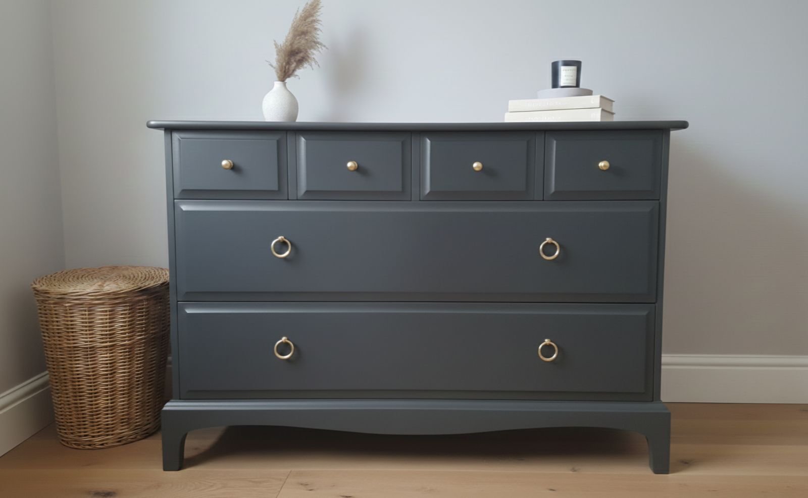 Vintage Stag Minstrel Chest Of Drawers, 4 Over 2, Custom Order photo for sale