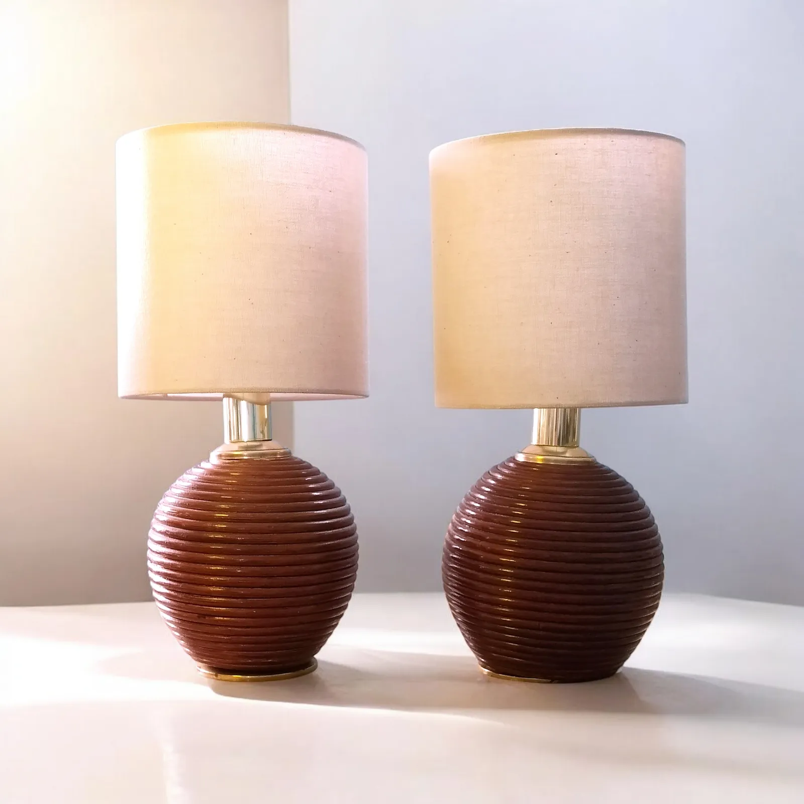 Pair 1970's Pencil Reed Table/Bedside Lamps.