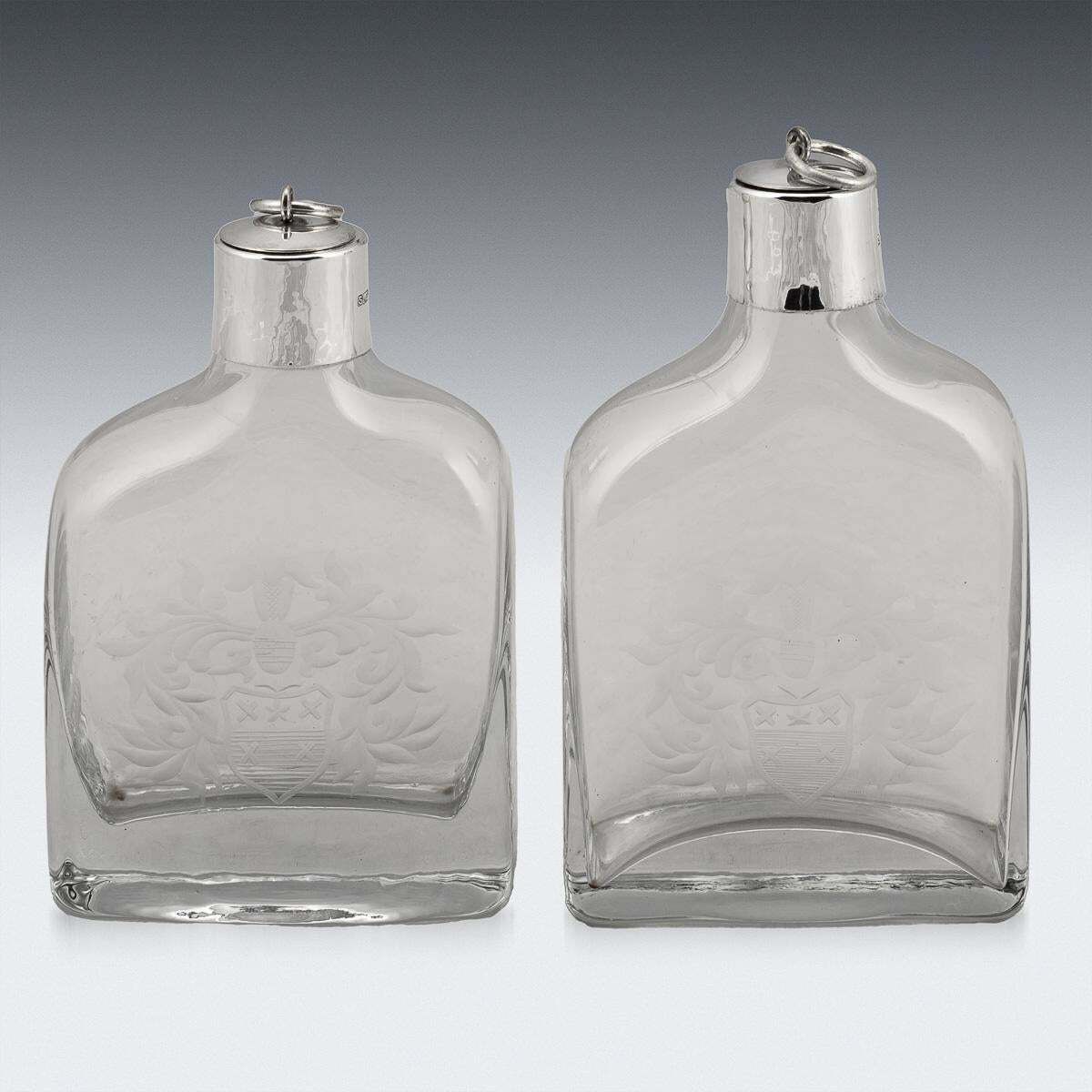 21stc English Solid Silver Mounted Glass Decanters With Heraldic Engraving C2007 photo furniture
