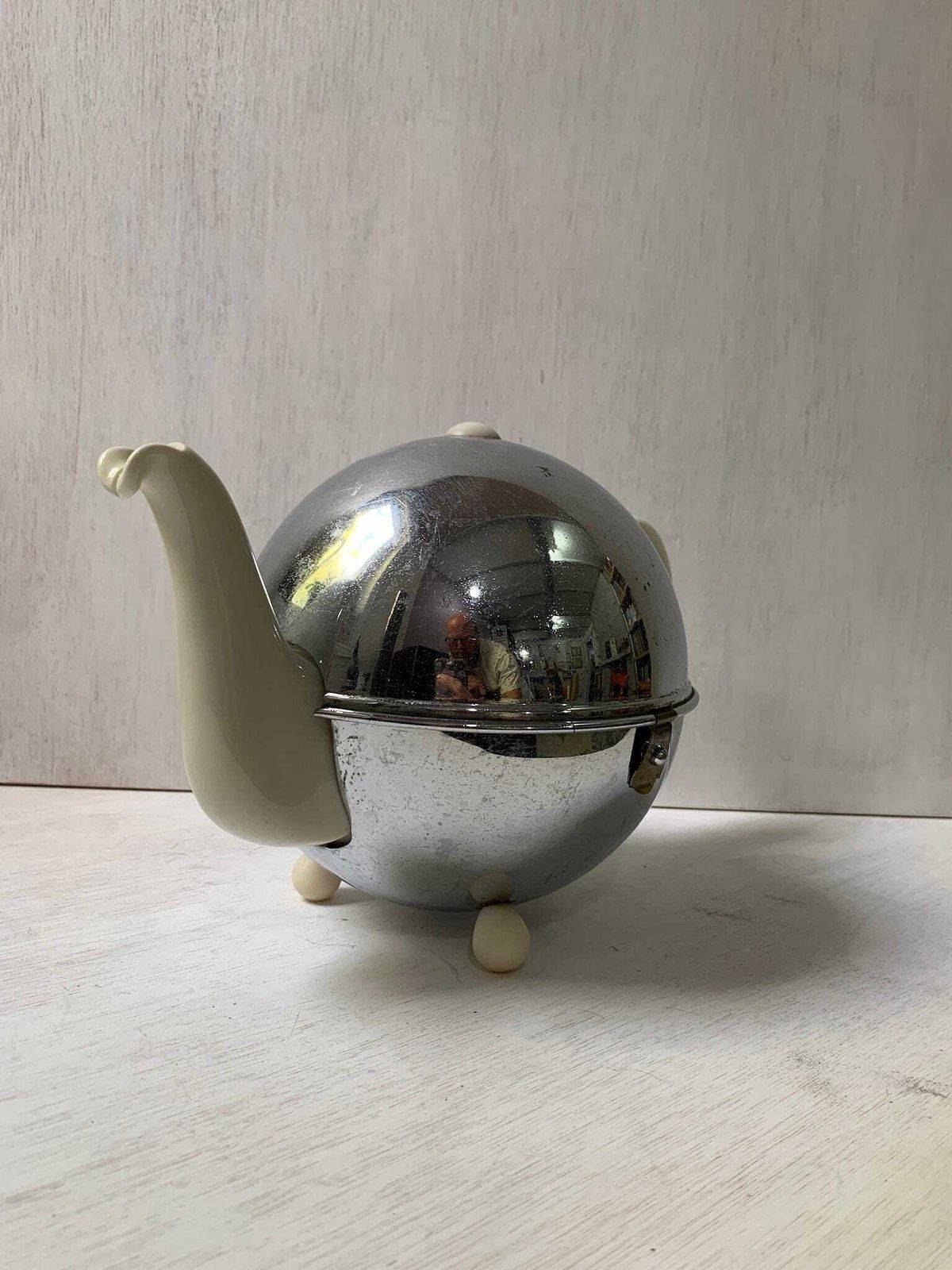 Vintage 1950s 60s Art Deco Heatmaster Insulated Teapot Chrome Cover photo for sale