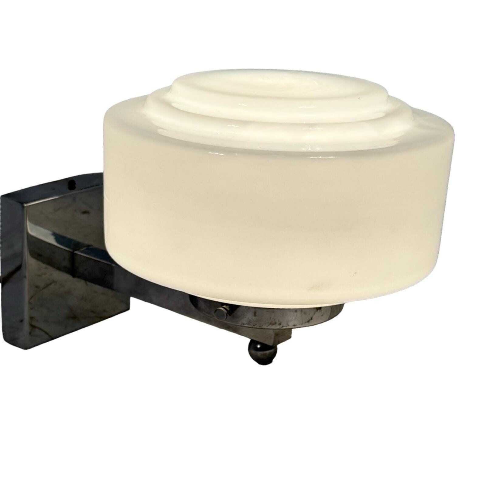 Art Deco   Gispen   Wall Mounted Lamp With Opaline Glass And Chrome Plated Mount   Stepped / Stair Hood