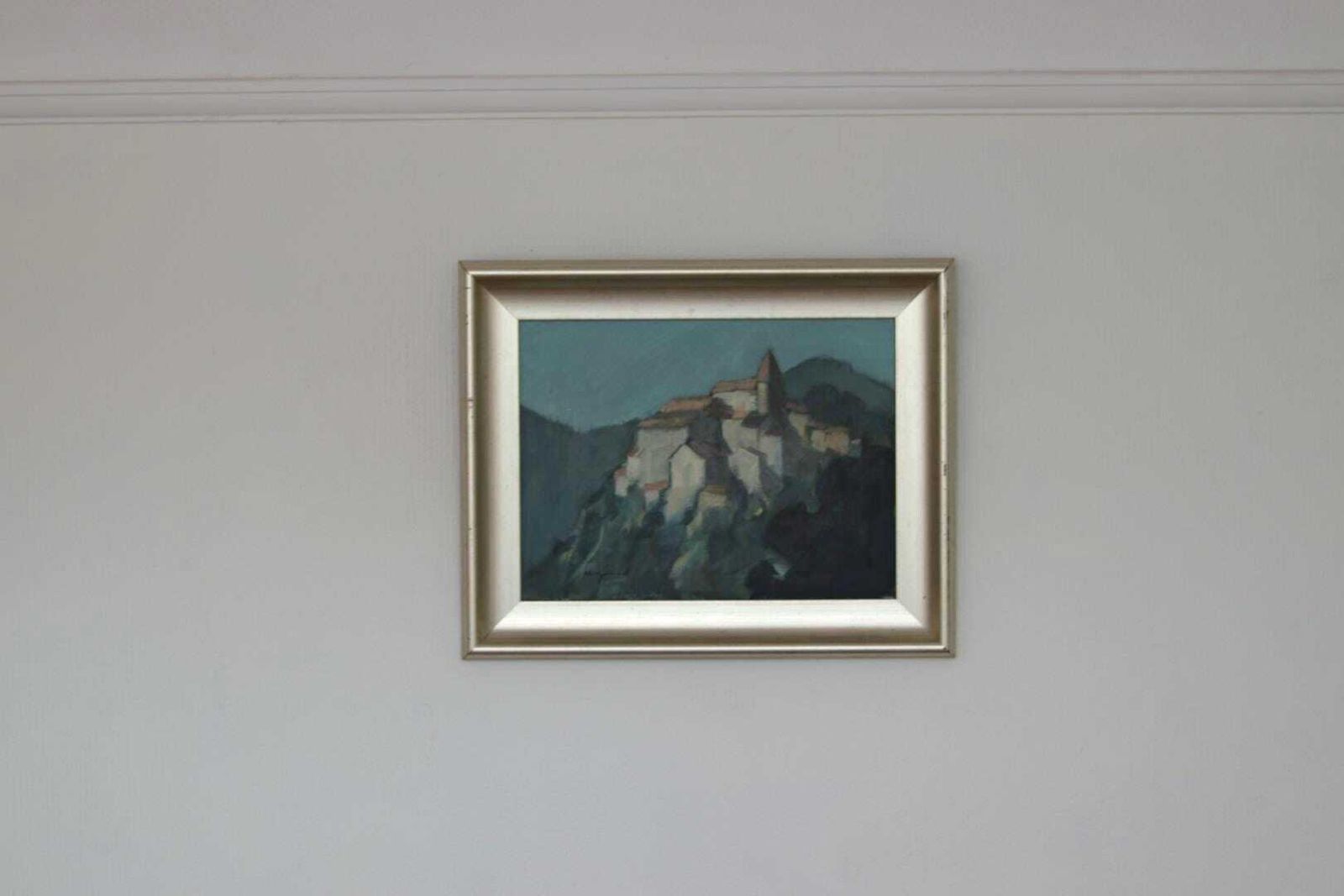 Original Mid Century Swedish Oil On Canvas – “Village Motif” By Bengt Hillgrund – Vintage & Framed 42.5 × 53 Cm (16.7" × 20.9") photo furniture