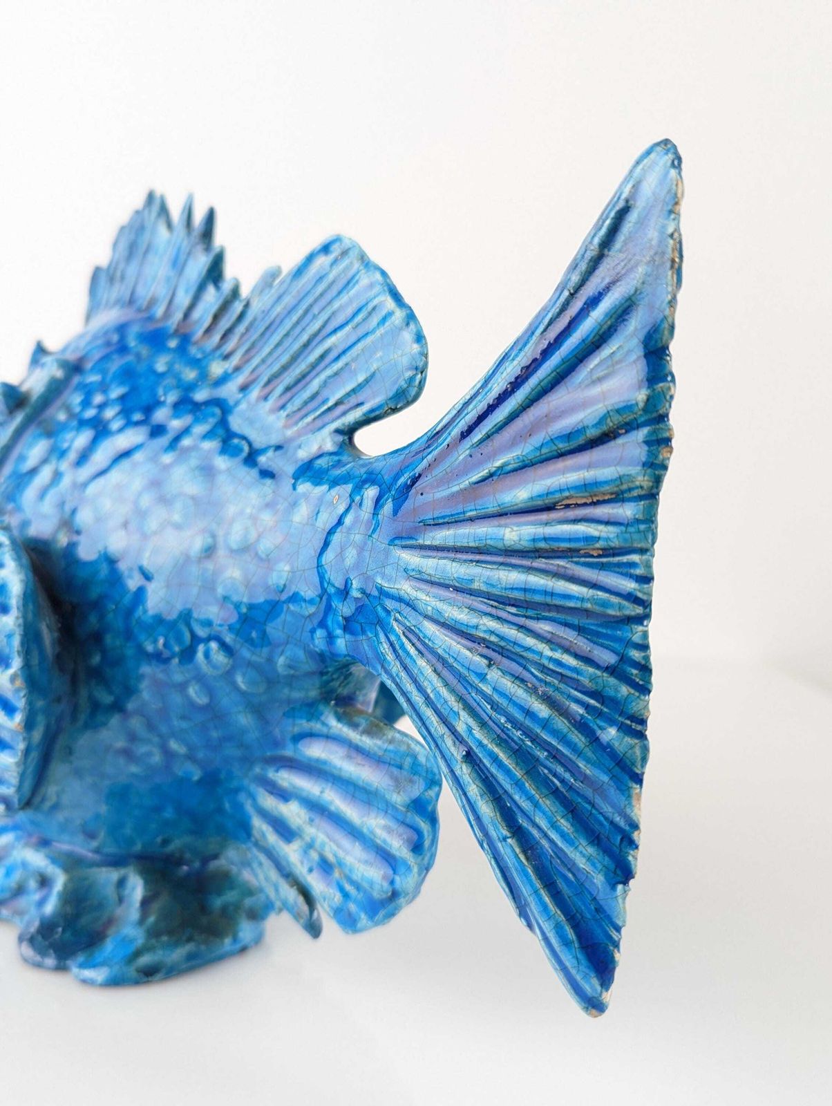 Scorpionfish Sculpture By Guido Cacciapuoti, Blue Glazed, Art Deco, 1930s photo Art