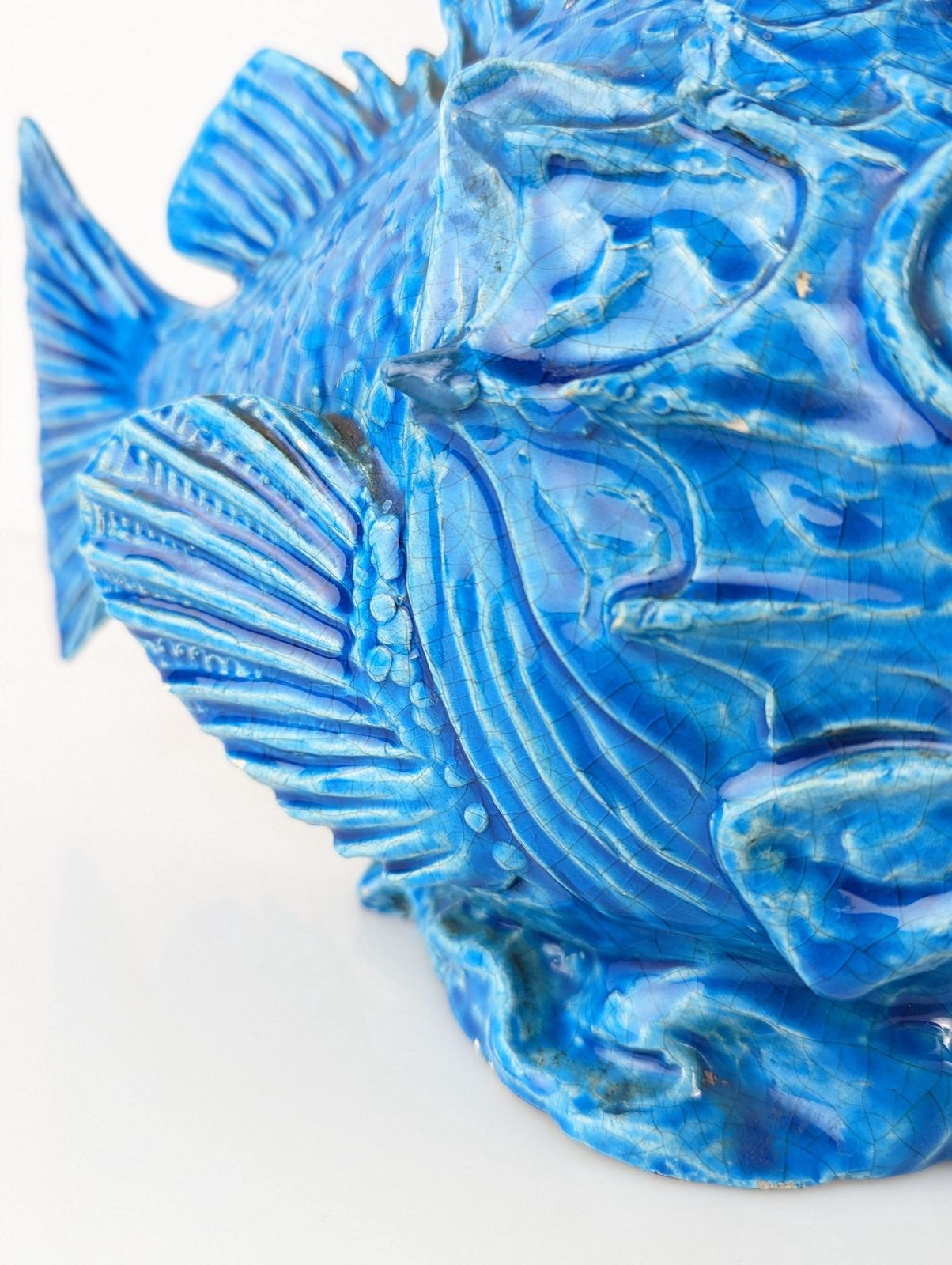 Scorpionfish Sculpture By Guido Cacciapuoti, Blue Glazed, Art Deco, 1930s photo vinterior