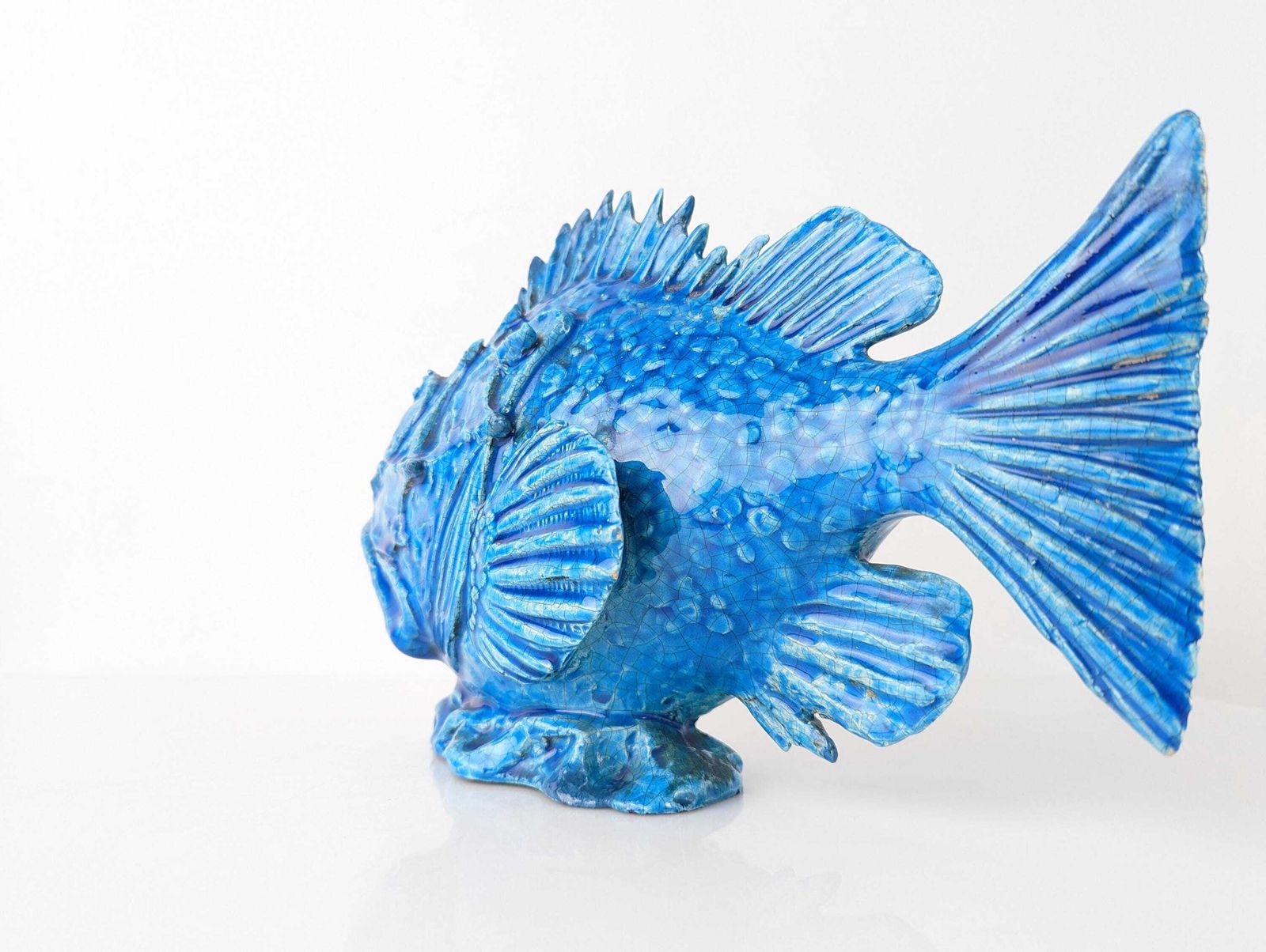 Art Scorpionfish Sculpture By Guido Cacciapuoti, Blue Glazed, Art Deco, 1930s photo