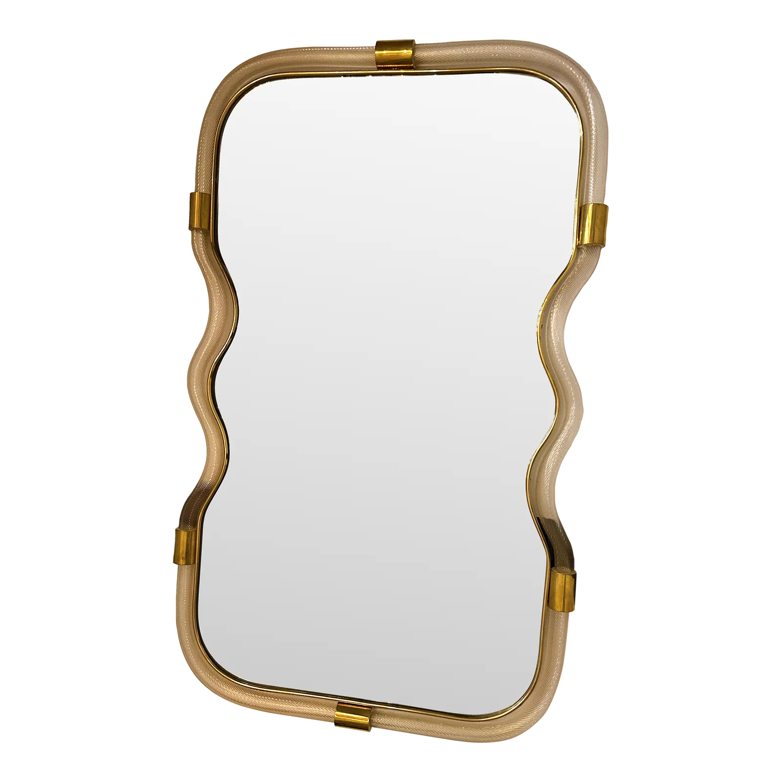 Wave Mirror In Gold “Torchon” Torciglione Murano Glass, Exclusive Design By Simoeng
