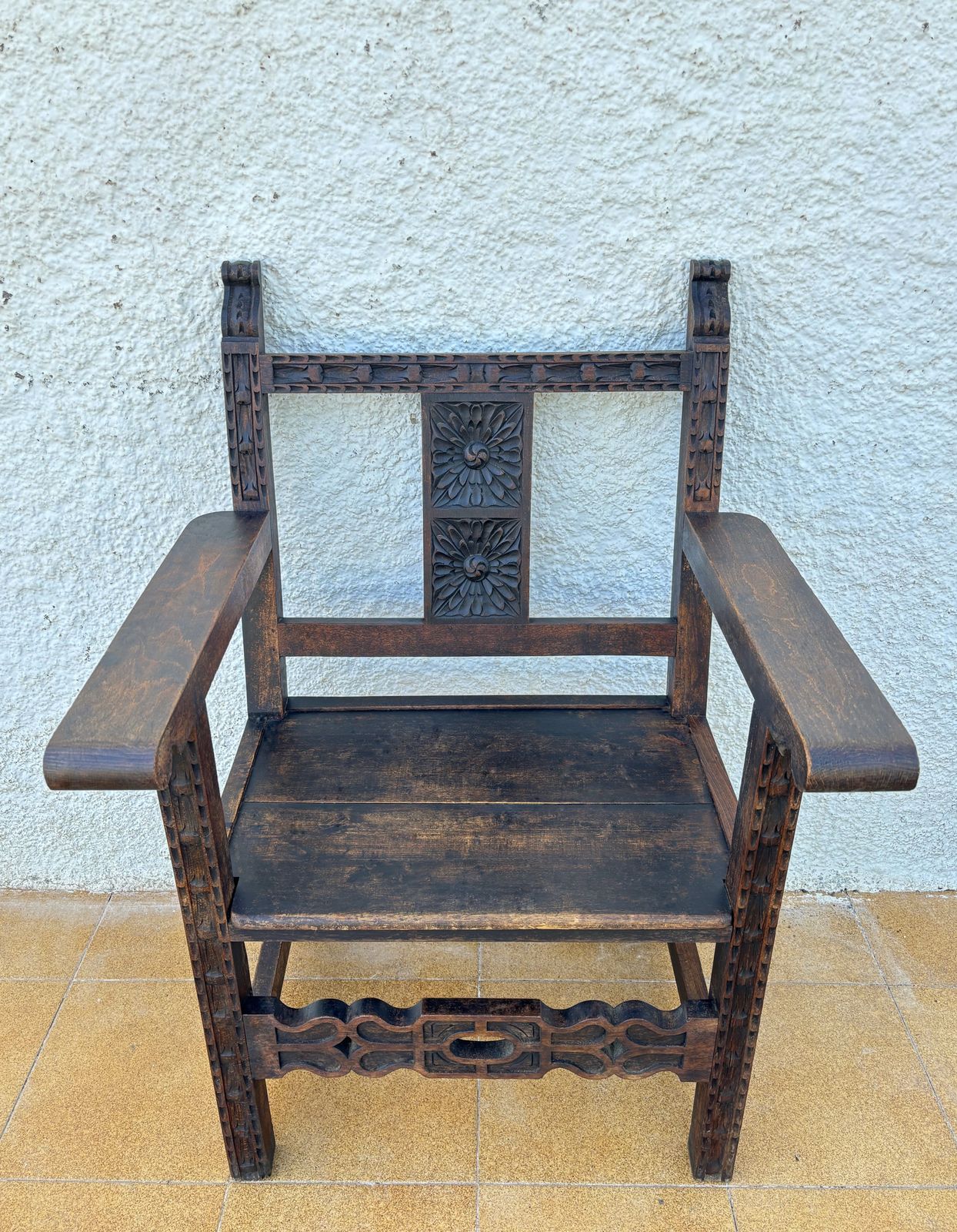 4457.0 19th Century Spanish Colonial Carved Altar Armchairs With Wooden Seats, Set Of 2 photo