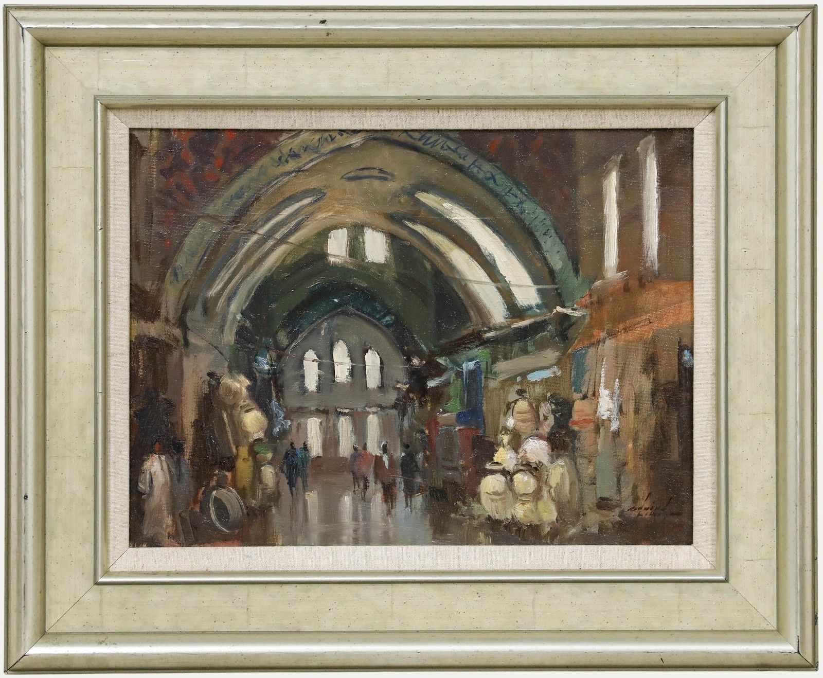 Framed 20th Century Oil The Old Market Bazaar, Istanbul