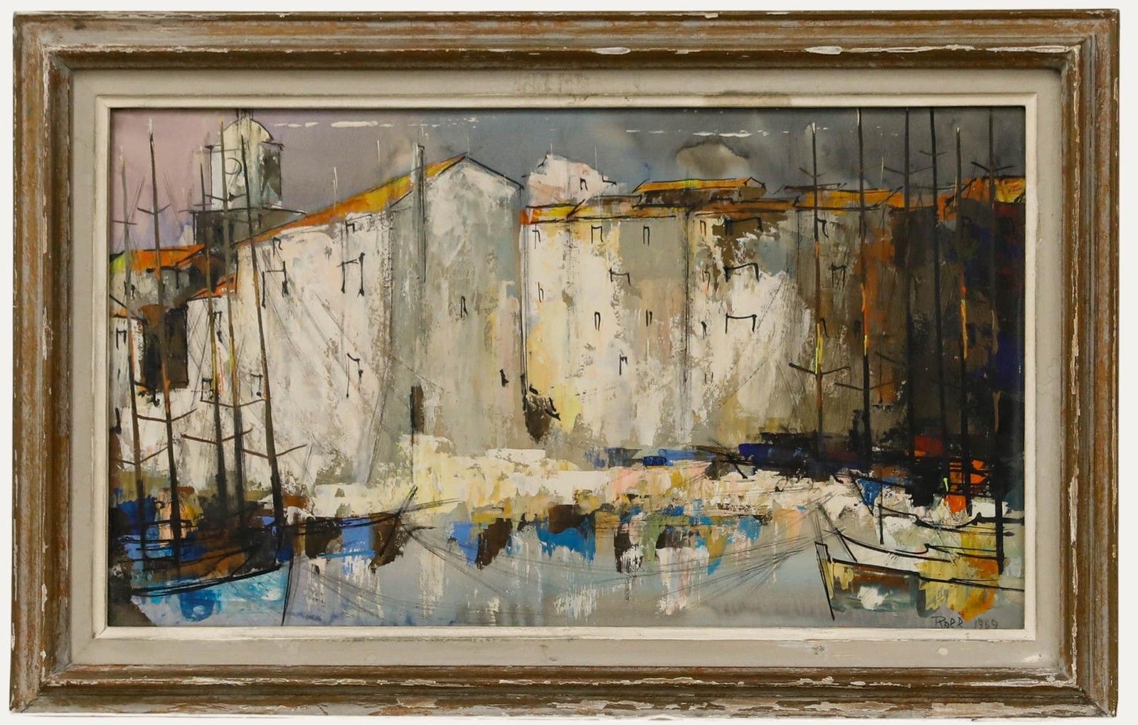 Jean Roll (1921 2015) 1969 Mixed Media, Sur Le Port De Saint Tropez